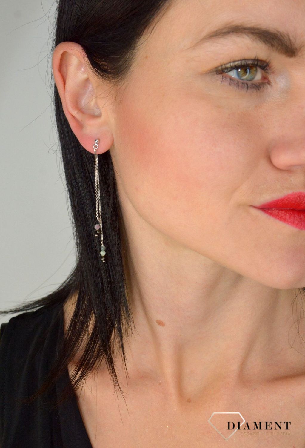 Srebrne kolczyki wiszące łańcuszki zakończone turmalinem DIA-KLC-4060-925.jpg