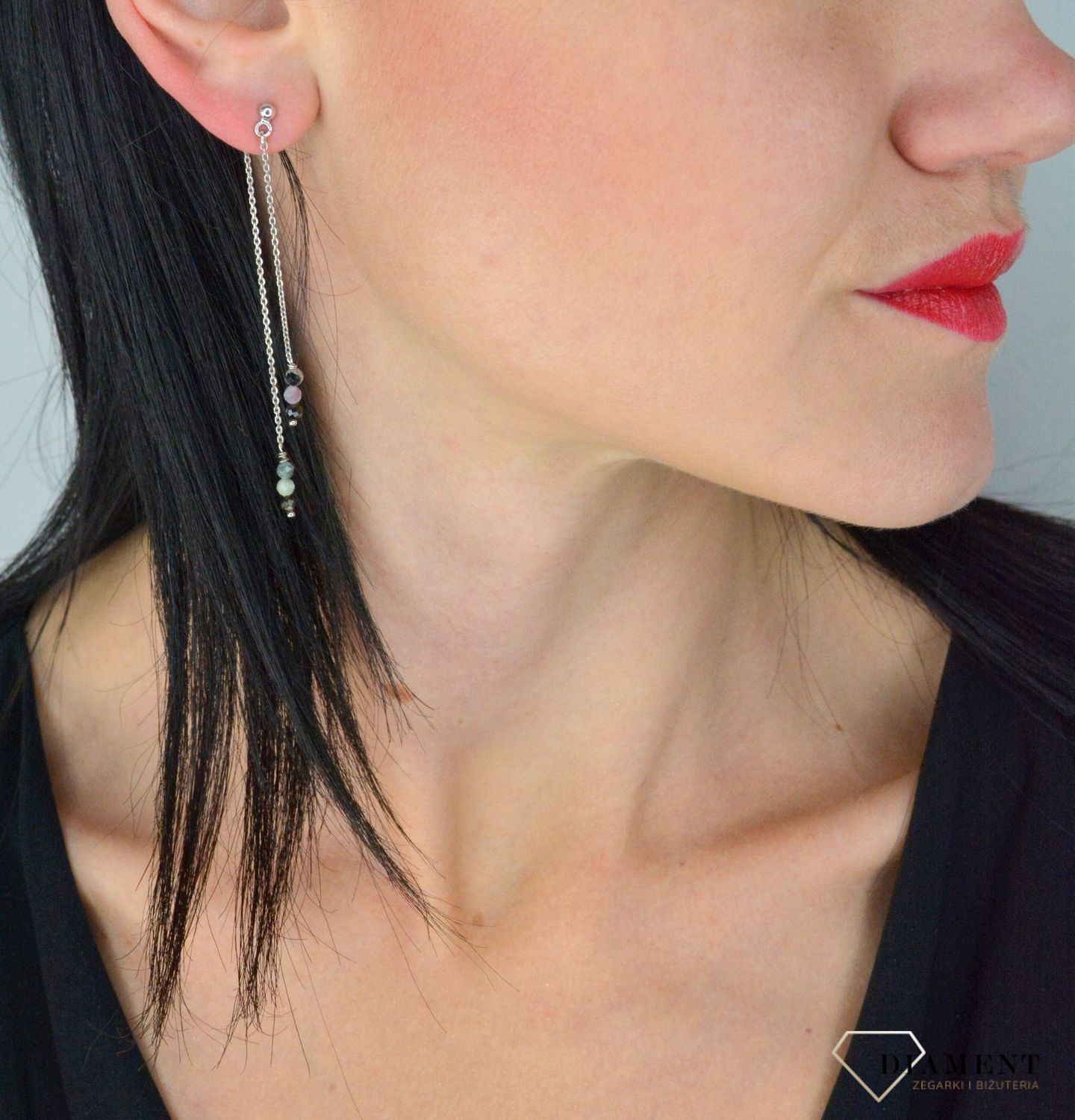 Srebrne kolczyki wiszące łańcuszki zakończone turmalinem DIA-KLC-4060-925.jpg