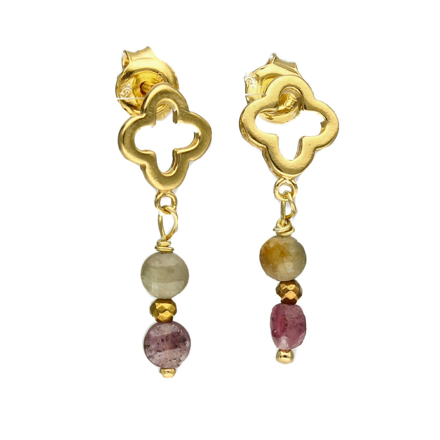 Srebrne kolczyki pozłacane koniczynka z kamieniem naturalnym turmalin DIA-KLC-4061-925.jpg