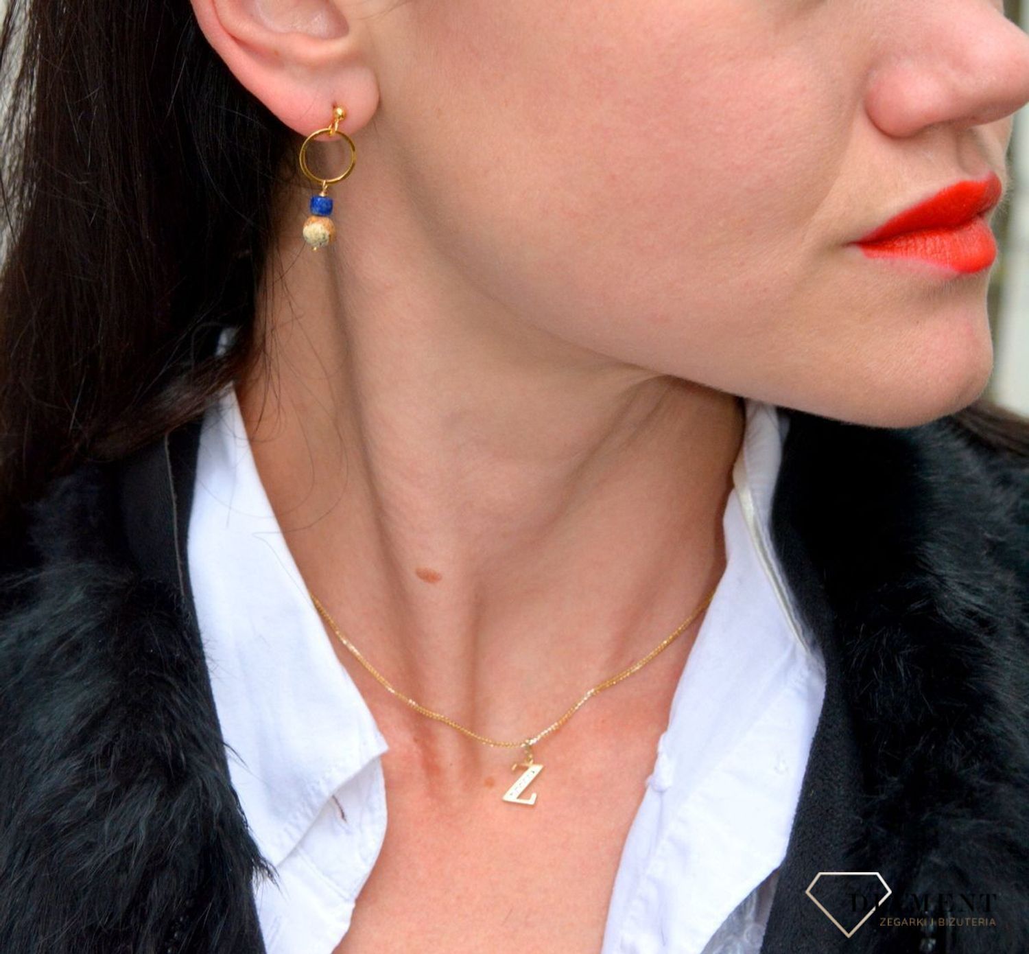 Srebrne kolczyki pozłacane z kamieniem naturalnym szafir i jaspis DIA-KLC-4062-925.jpg