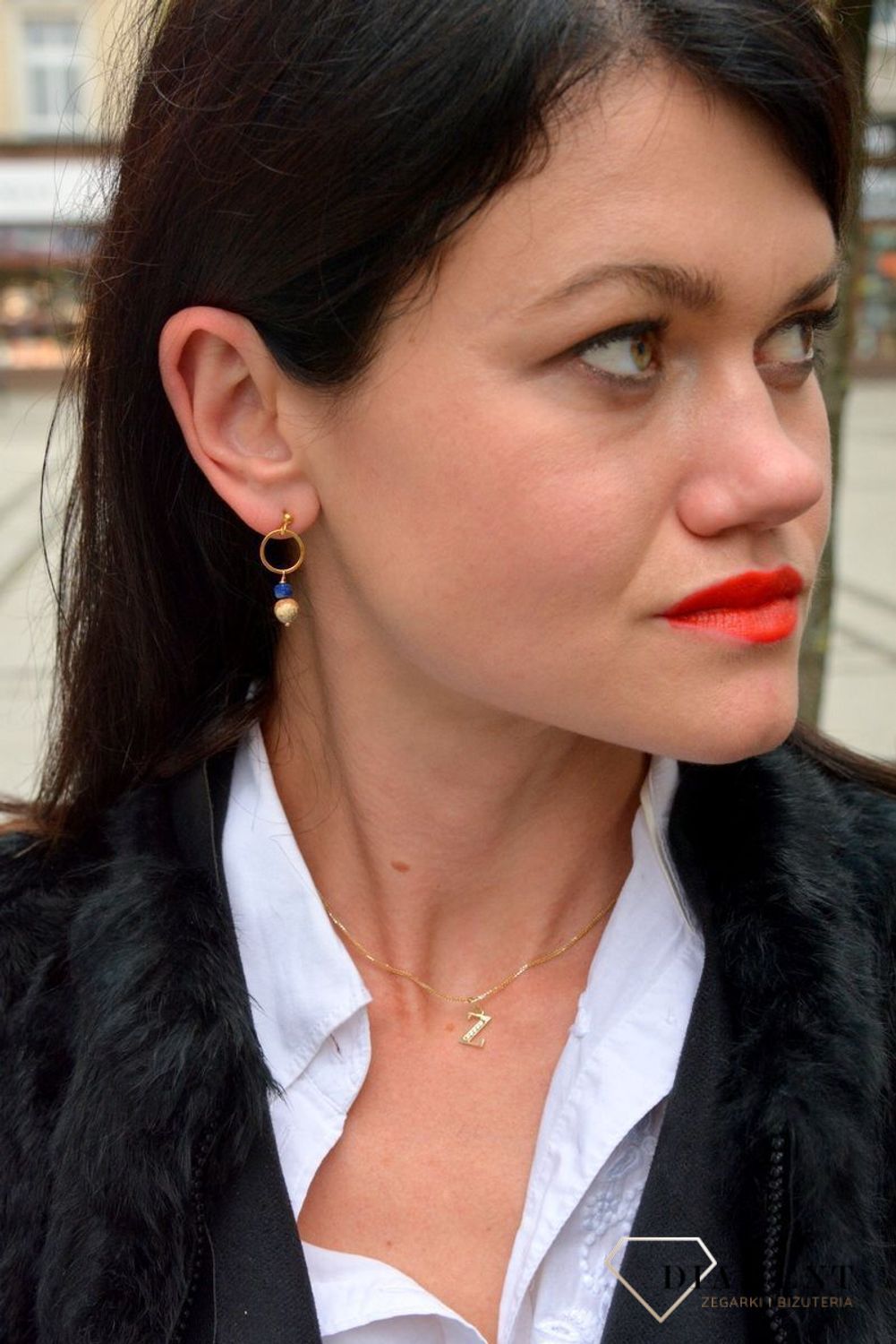 Srebrne kolczyki pozłacane z kamieniem naturalnym szafir i jaspis DIA-KLC-4062-925.jpg