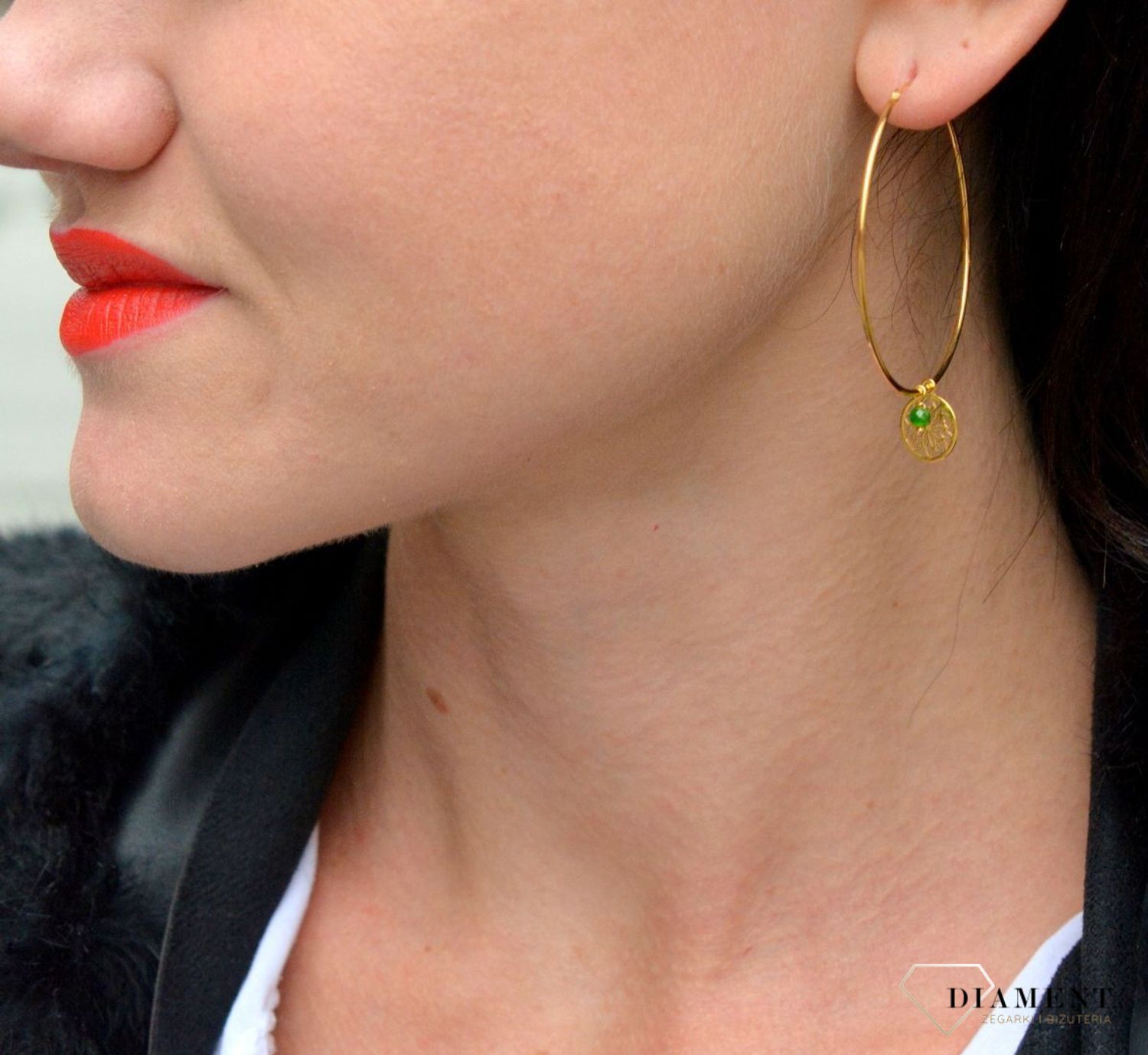 Kolczyki srebrne pozłacane koła 'Ażurowe koła z dropsydem' DIA-KLC-4074-925.jpg