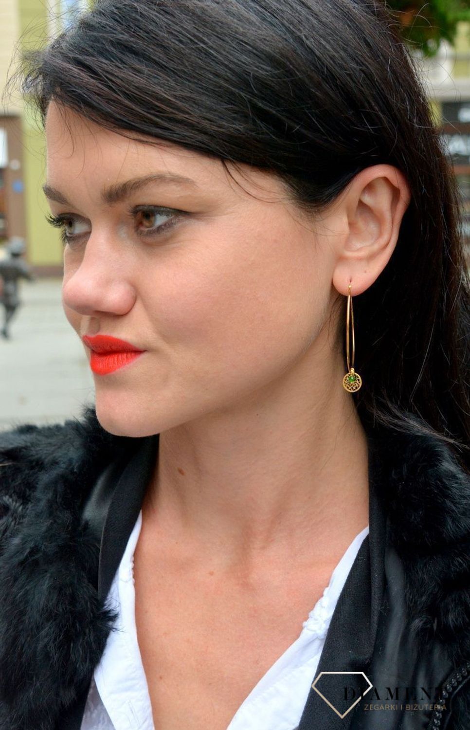 Kolczyki srebrne pozłacane koła 'Ażurowe koła z dropsydem' DIA-KLC-4074-925.jpg