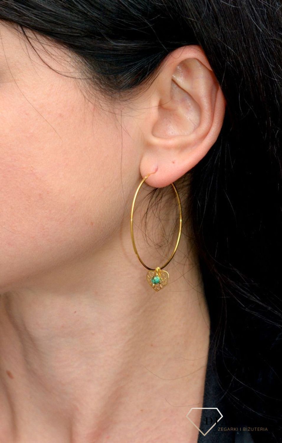 Kolczyki srebrne pozłacane koła 'Ażurowe serce z malachitem' DIA-KLC-4075-925.jpg