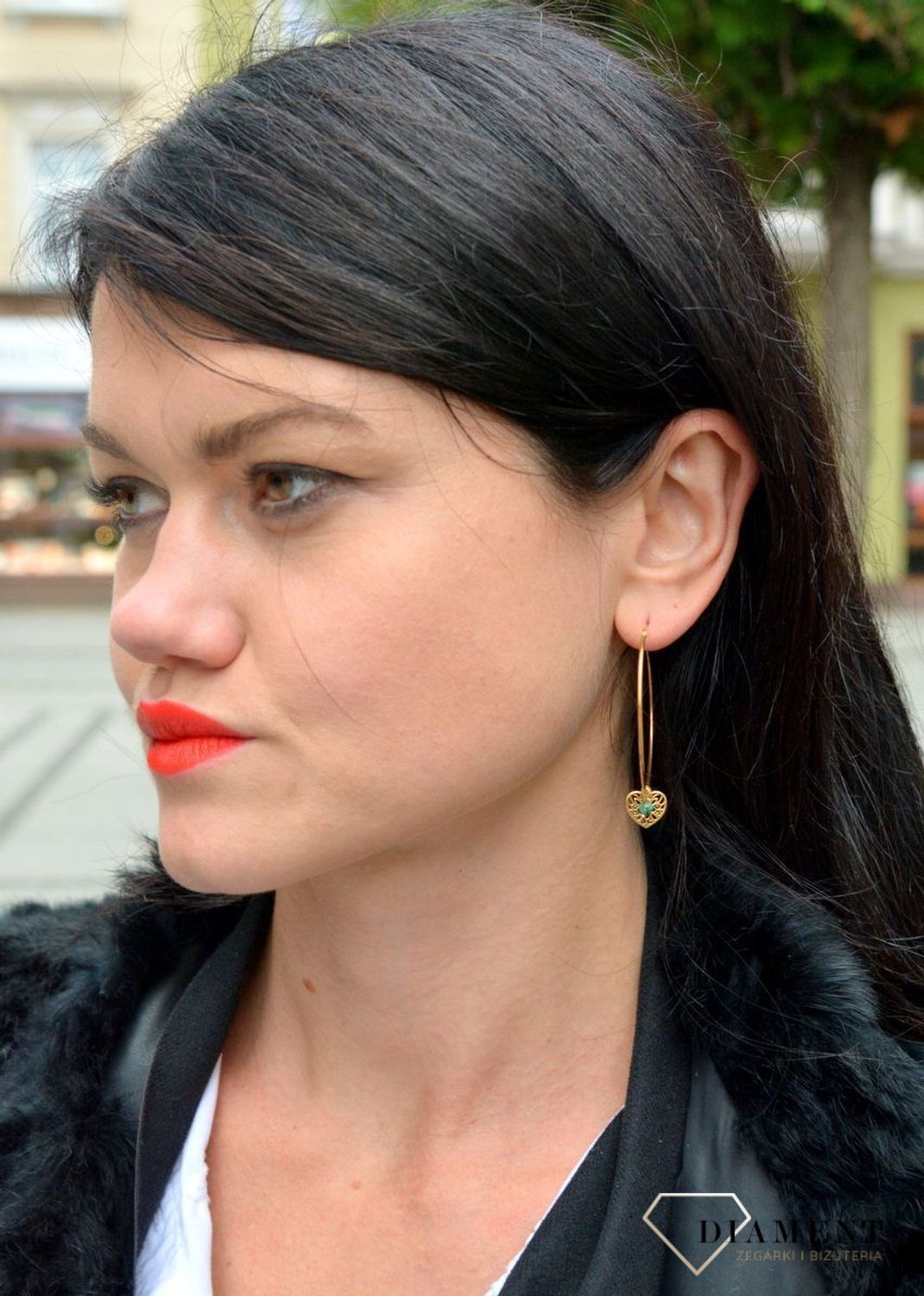 Kolczyki srebrne pozłacane koła 'Ażurowe serce z malachitem' DIA-KLC-4075-925.jpg