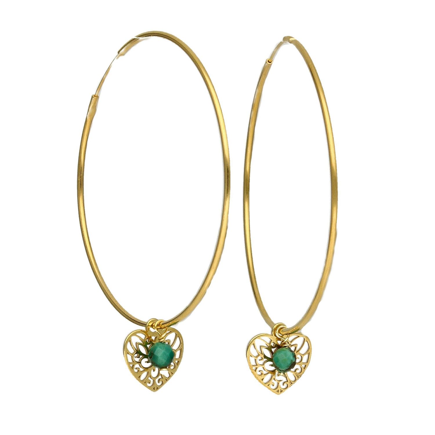 Kolczyki srebrne pozłacane koła 'Ażurowe serce z malachitem' DIA-KLC-4075-925.jpg