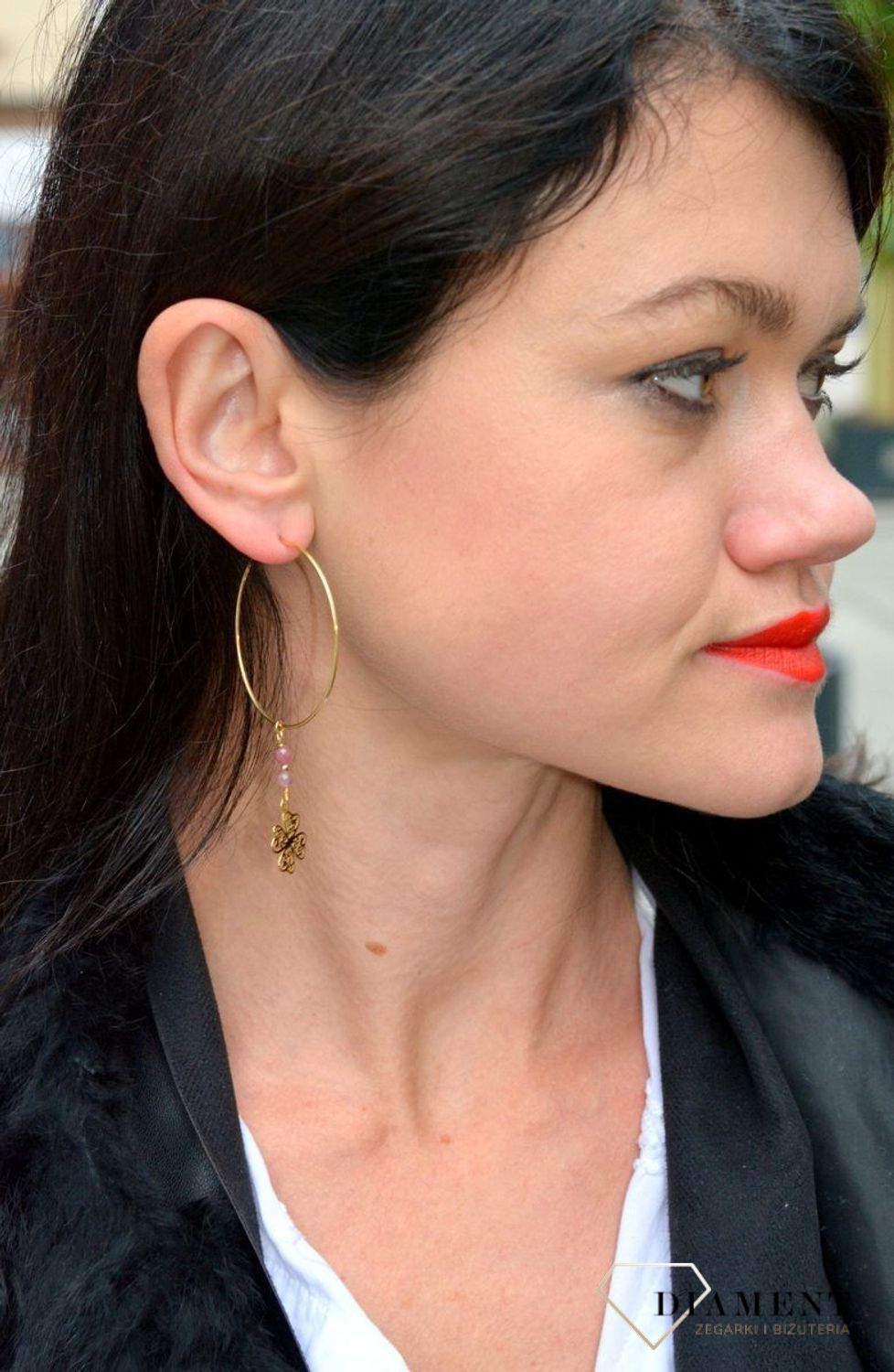 Kolczyki srebrne pozłacane koła 'Ażurowe koniczynki z turmalinem' DIA-KLC-4076-925.jpg