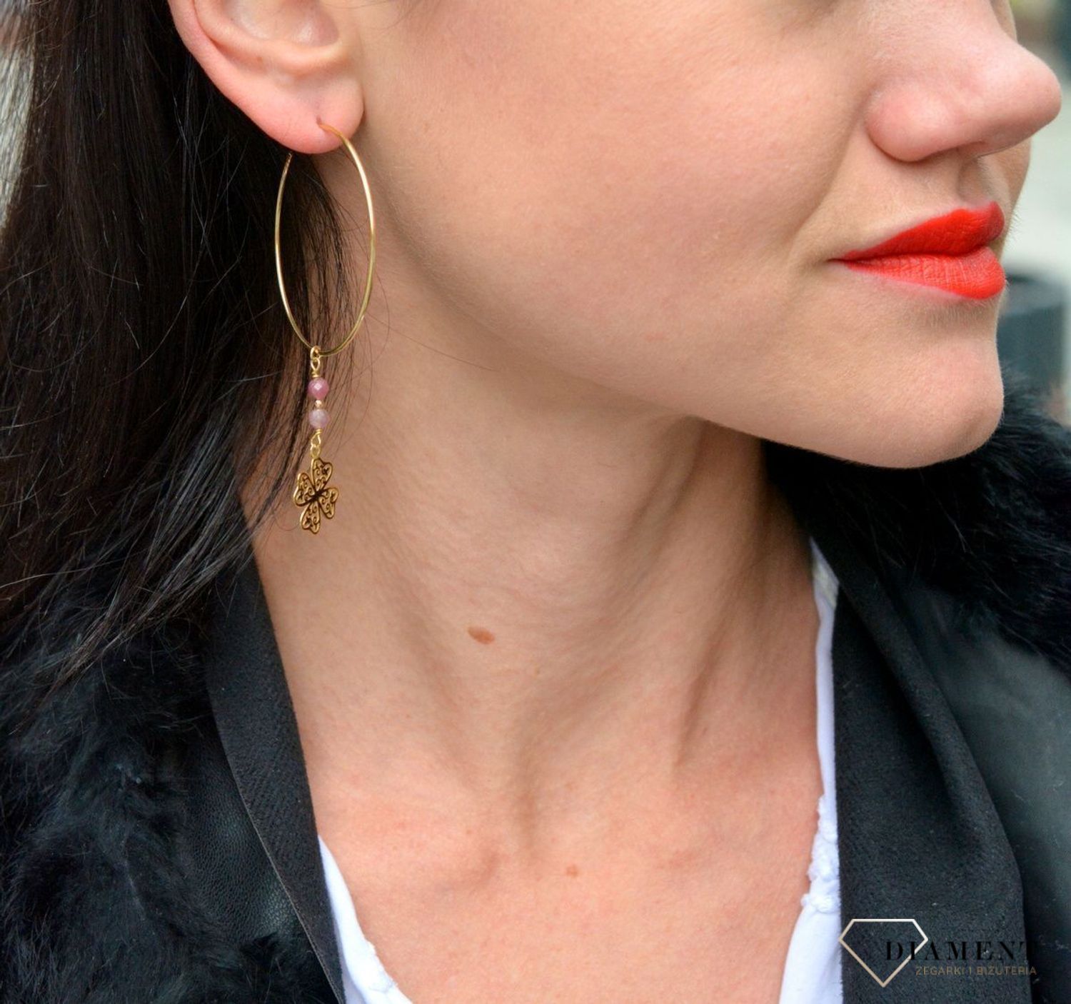 Kolczyki srebrne pozłacane koła 'Ażurowe koniczynki z turmalinem' DIA-KLC-4076-925.jpg