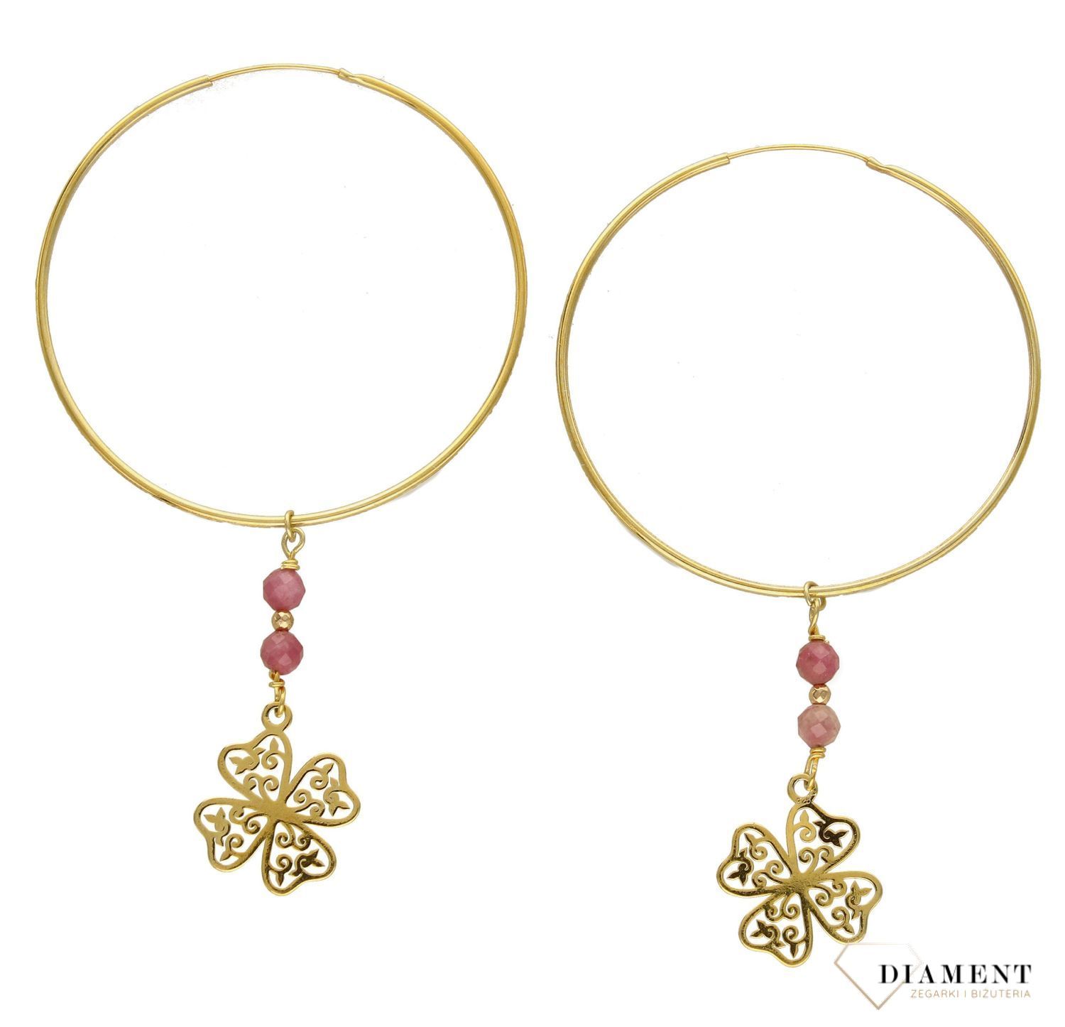 Kolczyki srebrne pozłacane koła 'Ażurowe koniczynki z turmalinem' DIA-KLC-4076-925.jpg