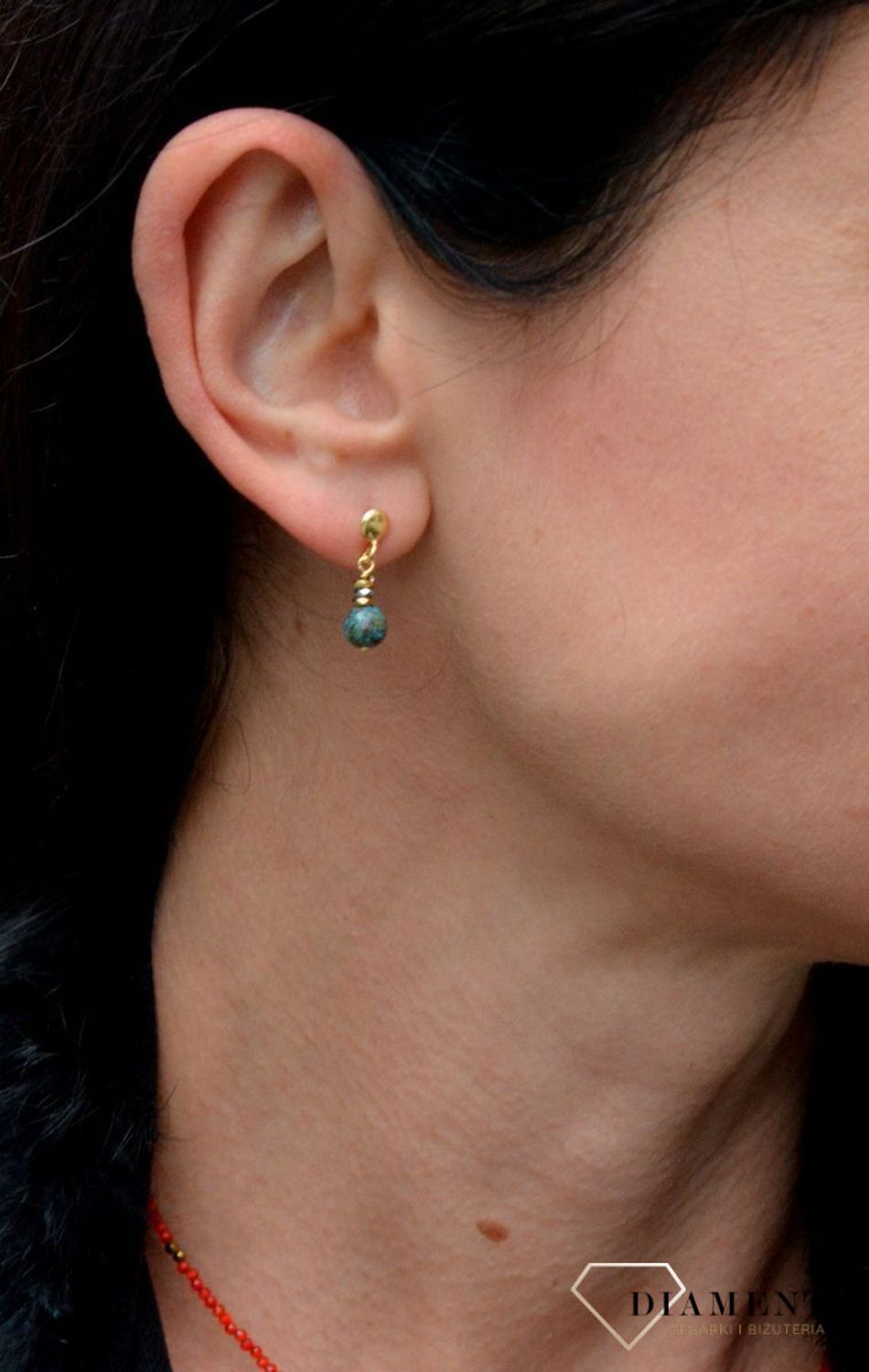 Srebrne kolczyki pozłacane z kamieniami naturalnymi jaspis cesarski oraz hematyt DIA-KLC-4077-925.jpg