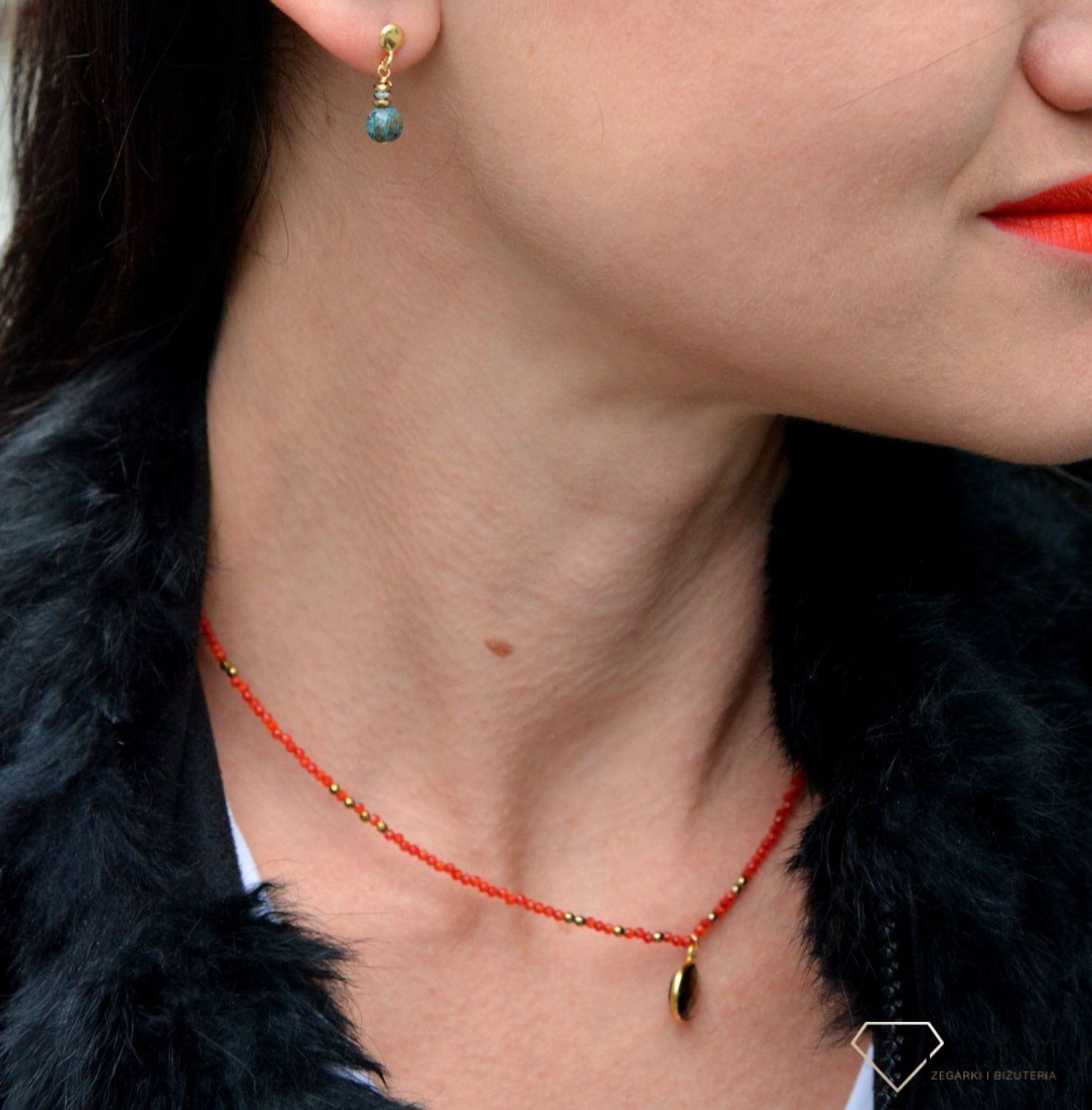 Srebrne kolczyki pozłacane z kamieniami naturalnymi jaspis cesarski oraz hematyt DIA-KLC-4077-925.jpg