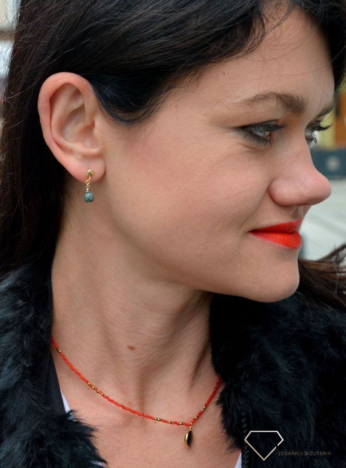 Srebrne kolczyki pozłacane z kamieniami naturalnymi jaspis cesarski oraz hematyt DIA-KLC-4077-925.jpg