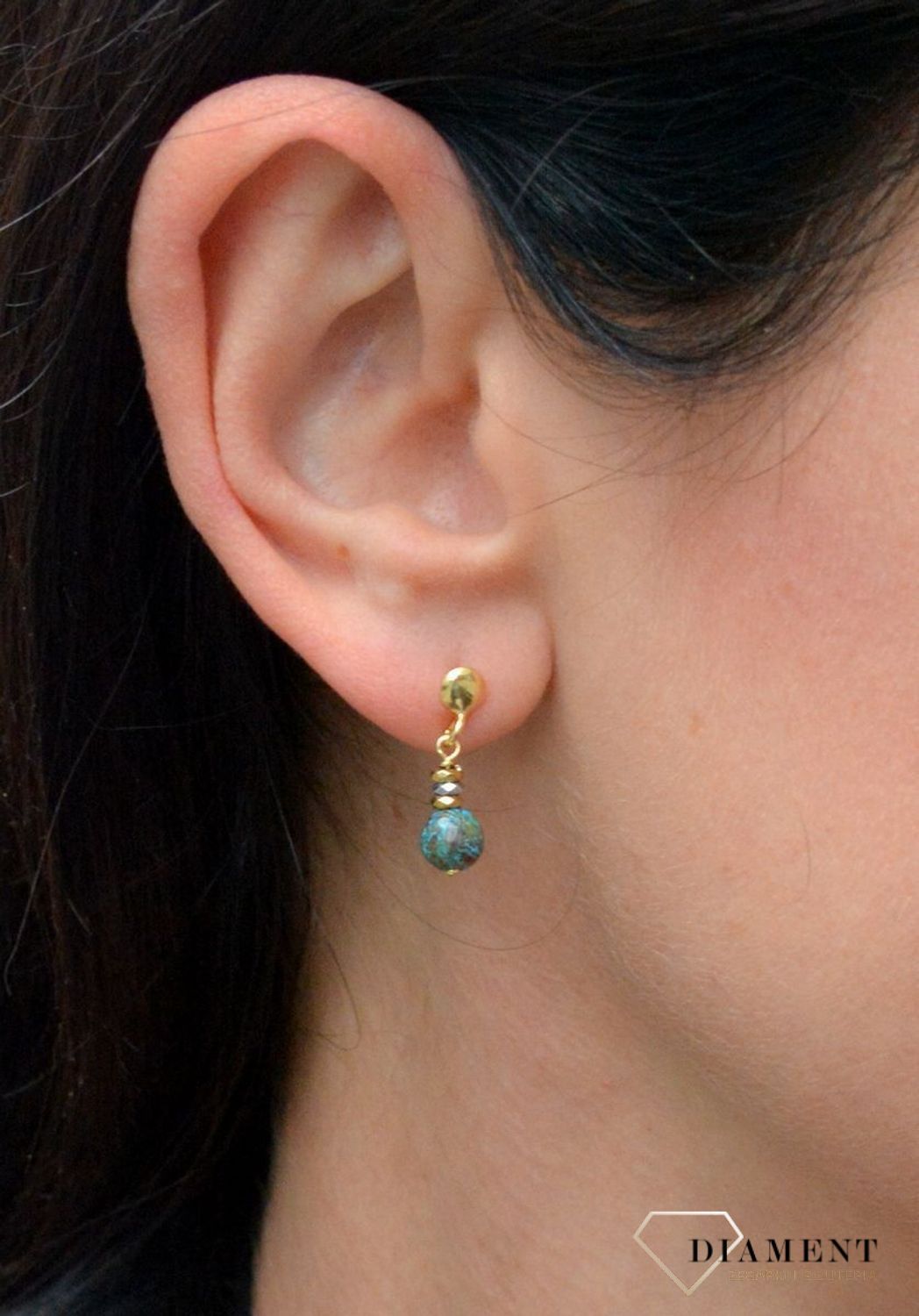 Srebrne kolczyki pozłacane z kamieniami naturalnymi jaspis cesarski oraz hematyt DIA-KLC-4077-925.jpg