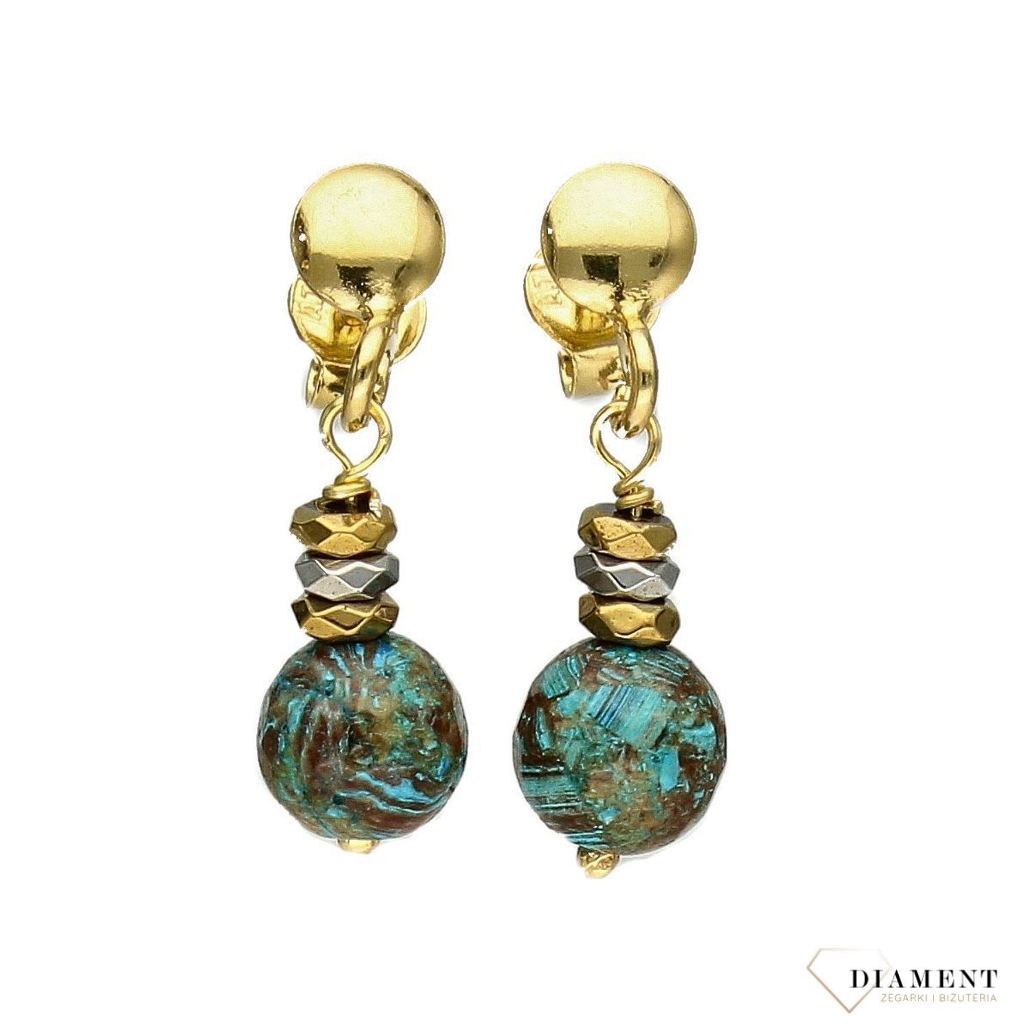 Srebrne kolczyki pozłacane z kamieniami naturalnymi jaspis cesarski oraz hematyt DIA-KLC-4077-925.jpg