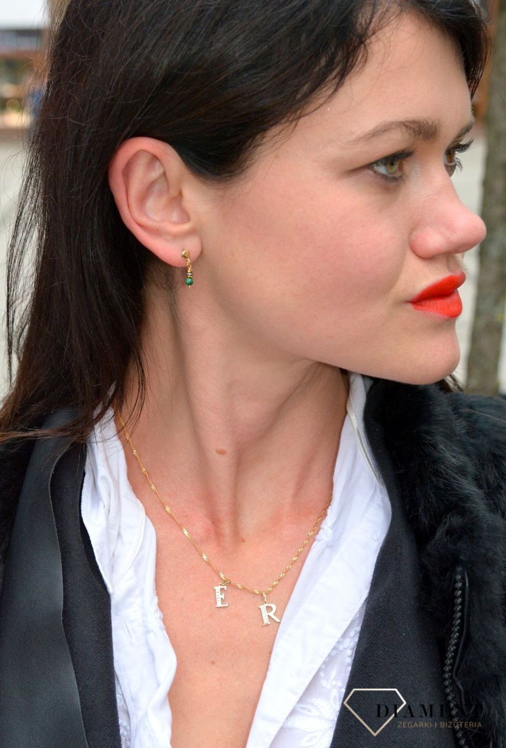 Srebrne kolczyki pozłacane z kamieniami naturalnymi malachit i hematyt DIA-KLC-4078-925.jpg