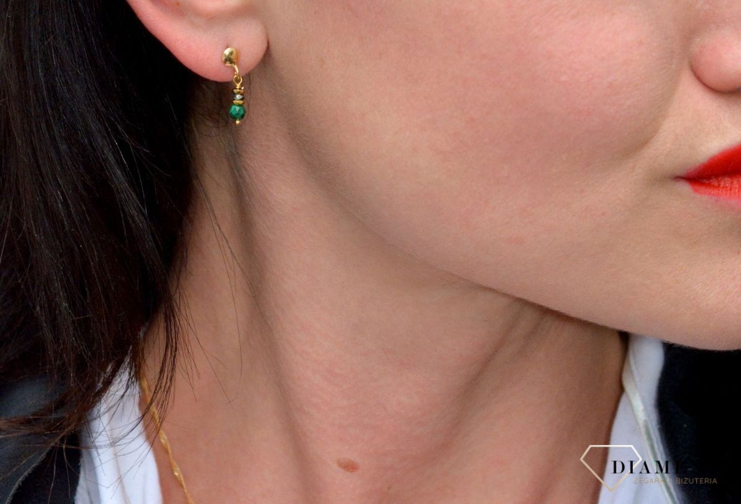 Srebrne kolczyki pozłacane z kamieniami naturalnymi malachit i hematyt DIA-KLC-4078-925.jpg