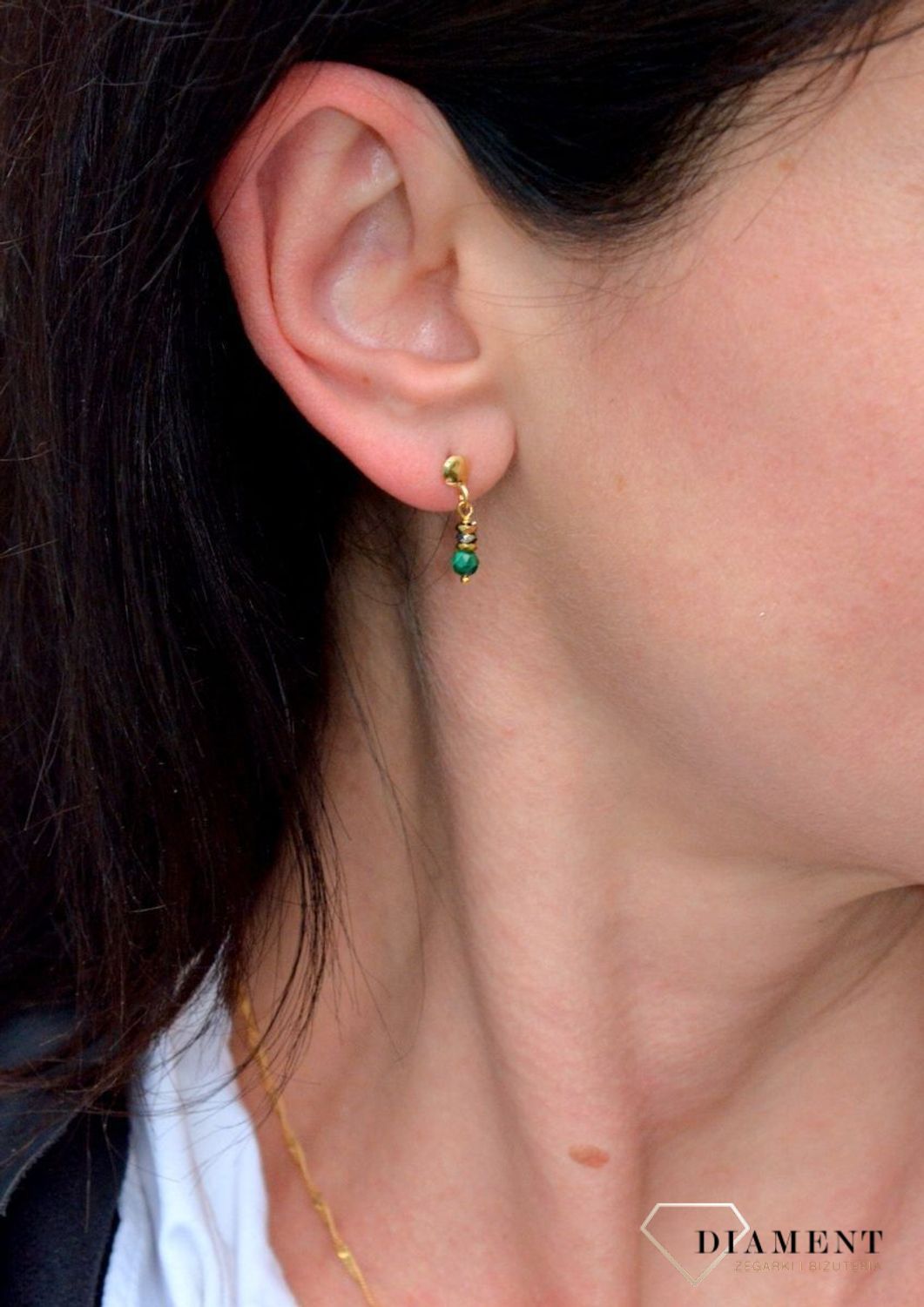 Srebrne kolczyki pozłacane z kamieniami naturalnymi malachit i hematyt DIA-KLC-4078-925.jpg