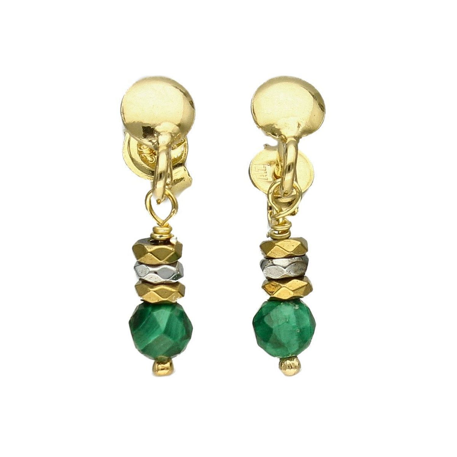 Srebrne kolczyki pozłacane z kamieniami naturalnymi malachit i hematyt DIA-KLC-4078-925.jpg