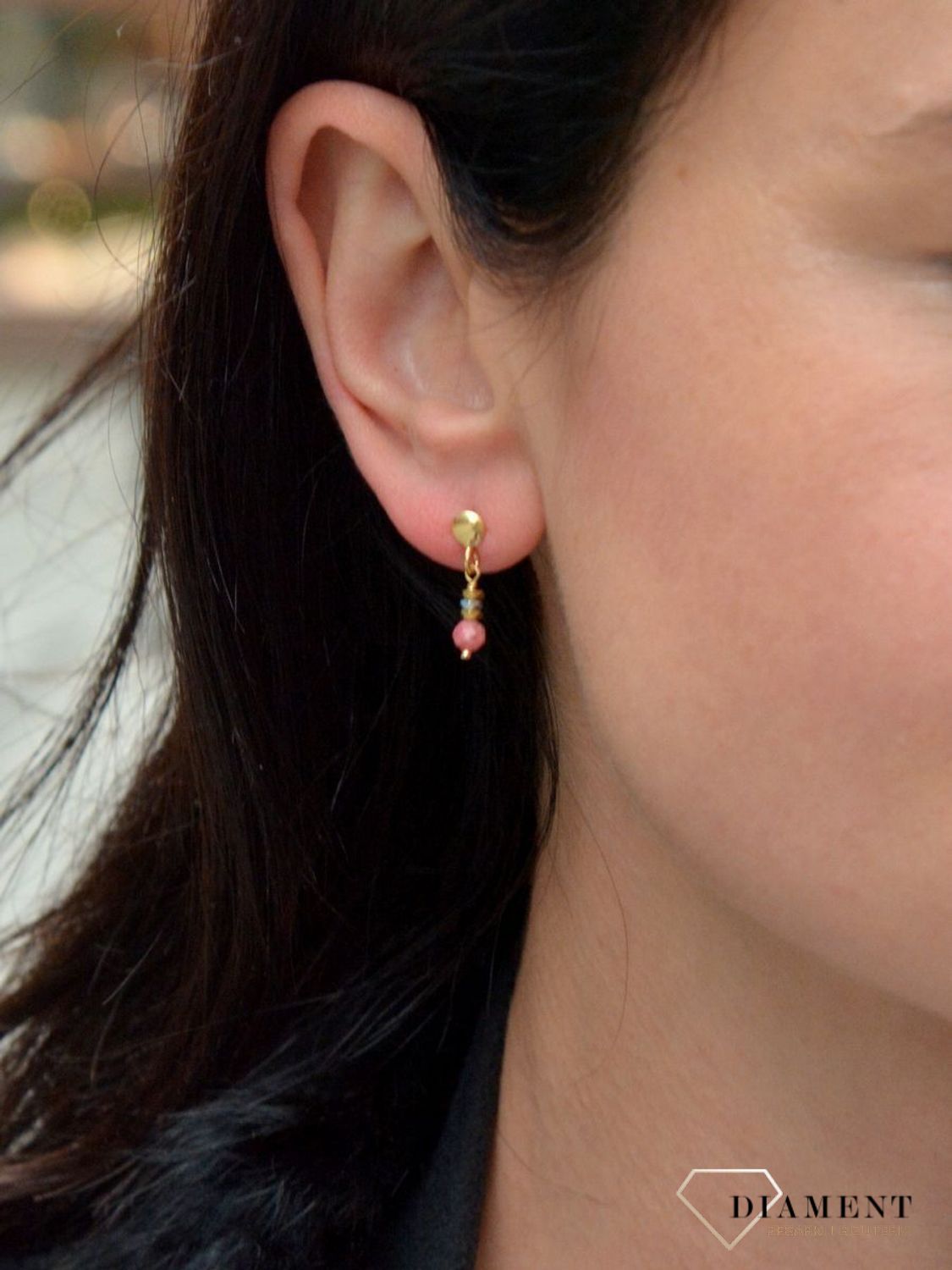 Srebrne kolczyki pozłacane z kamieniami naturalnymi rodonit i hematyt DIA-KLC-4079-925.jpg