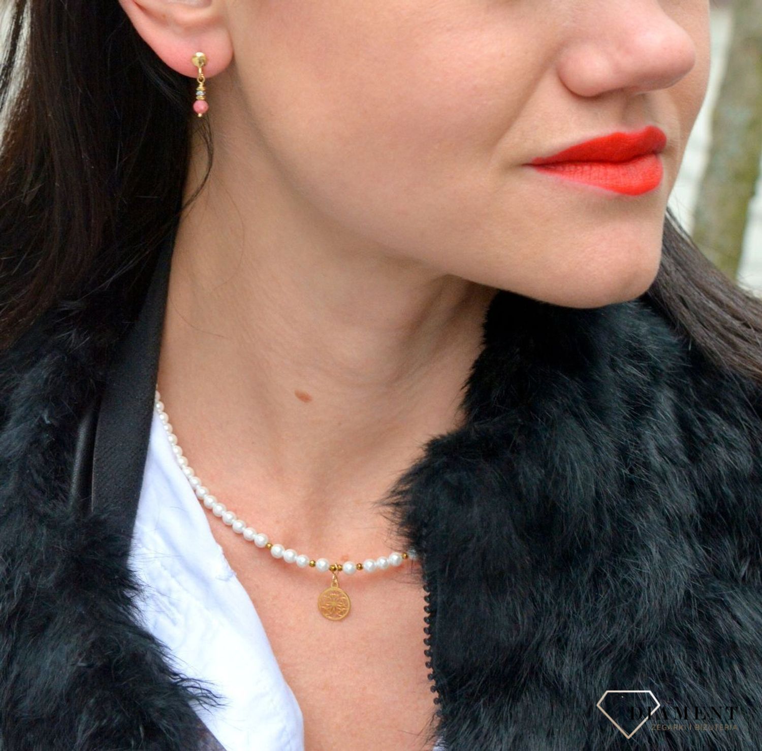 Srebrne kolczyki pozłacane z kamieniami naturalnymi rodonit i hematyt DIA-KLC-4079-925.jpg