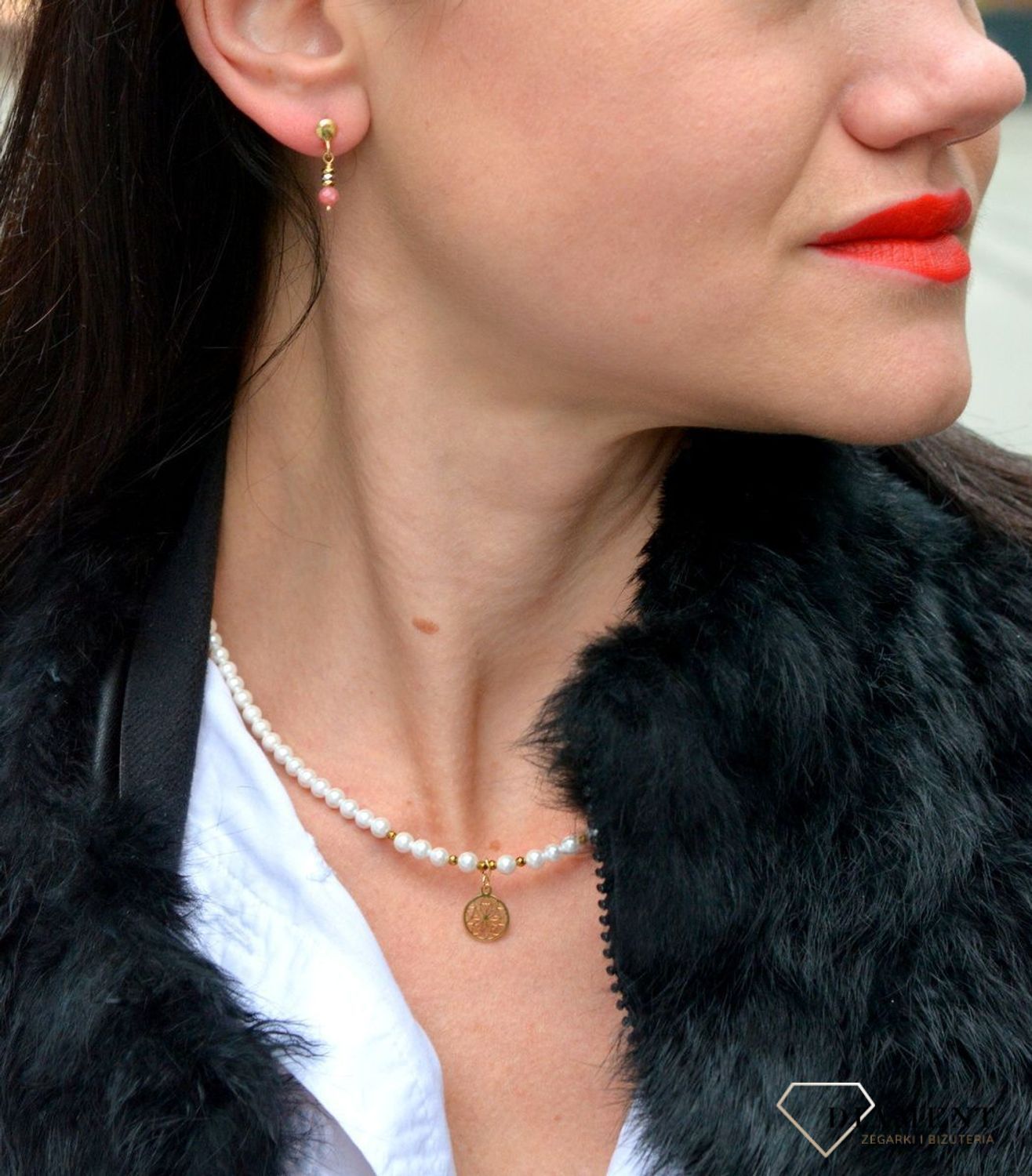 Srebrne kolczyki pozłacane z kamieniami naturalnymi rodonit i hematyt DIA-KLC-4079-925.jpg