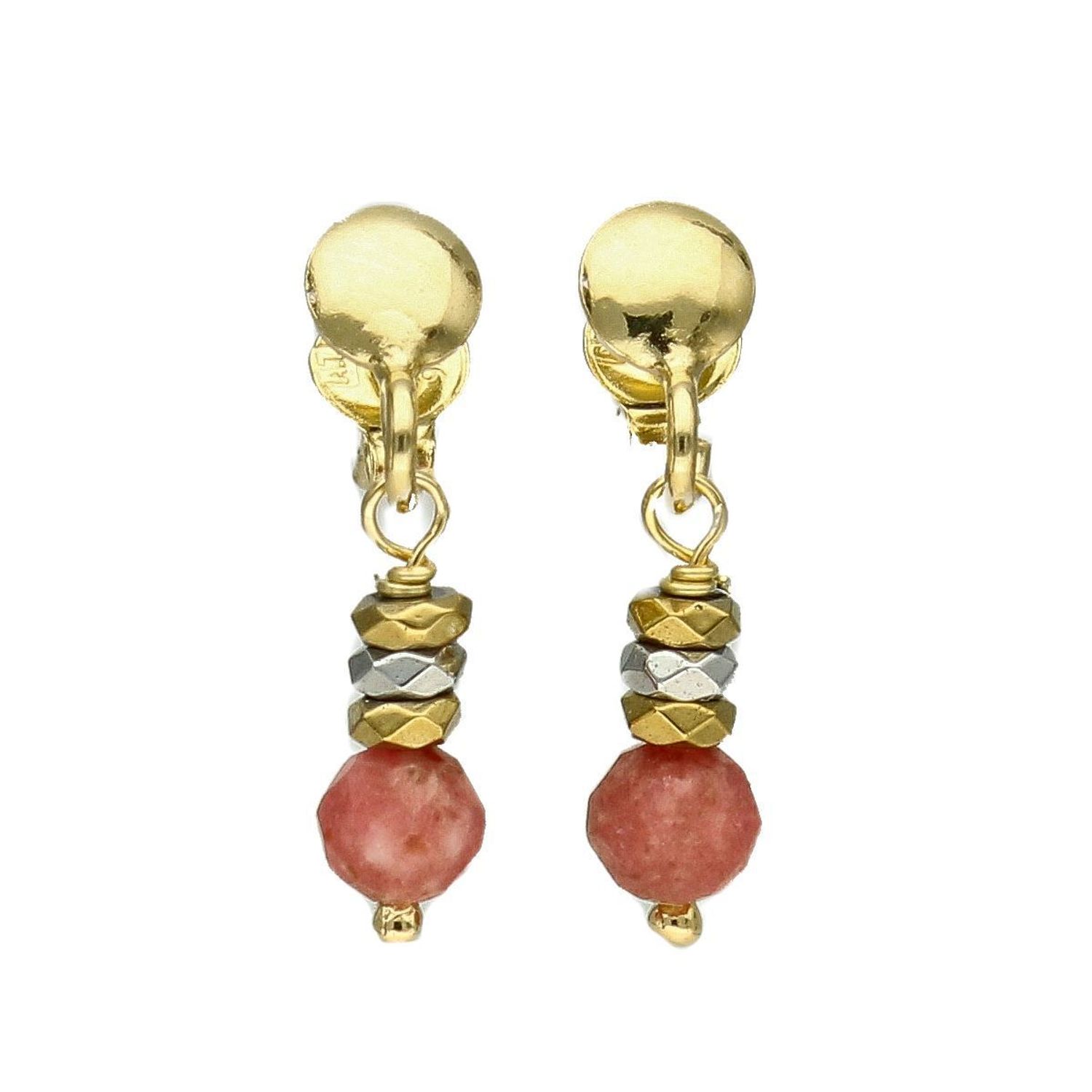 Srebrne kolczyki pozłacane z kamieniami naturalnymi rodonit i hematyt DIA-KLC-4079-925.jpg