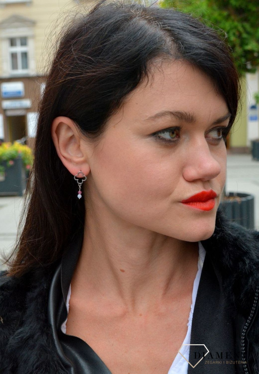 Srebrne kolczyki koniczynki z kamieniami naturalnymi chalcedon, turmalin DIA-KLC-4081-925.jpg