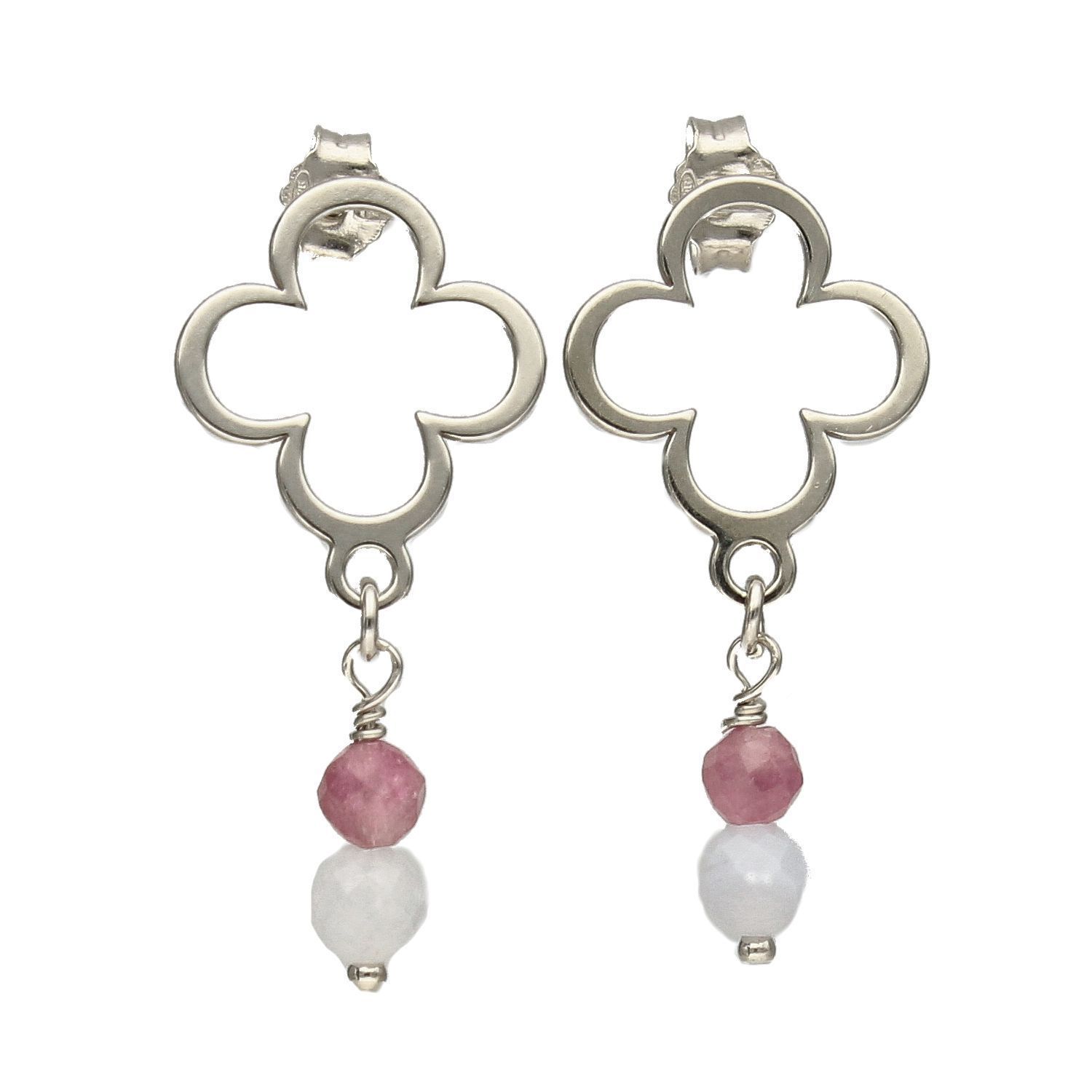 Srebrne kolczyki koniczynki z kamieniami naturalnymi chalcedon, turmalin DIA-KLC-4081-925.jpg