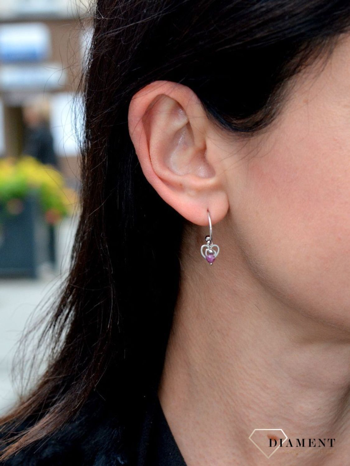 Srebrne kolczyki półkola ozdobione kamieniami naturalnymi rubin i hematyt DIA-KLC-4083-925.jpg