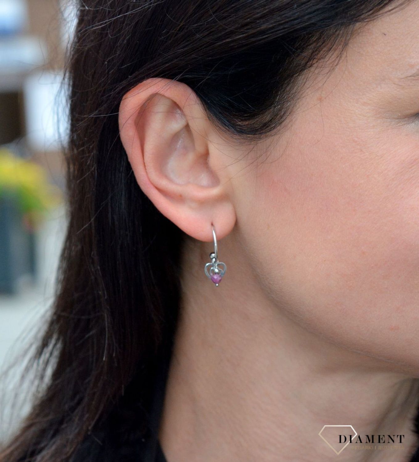 Srebrne kolczyki półkola ozdobione kamieniami naturalnymi rubin i hematyt DIA-KLC-4083-925.jpg