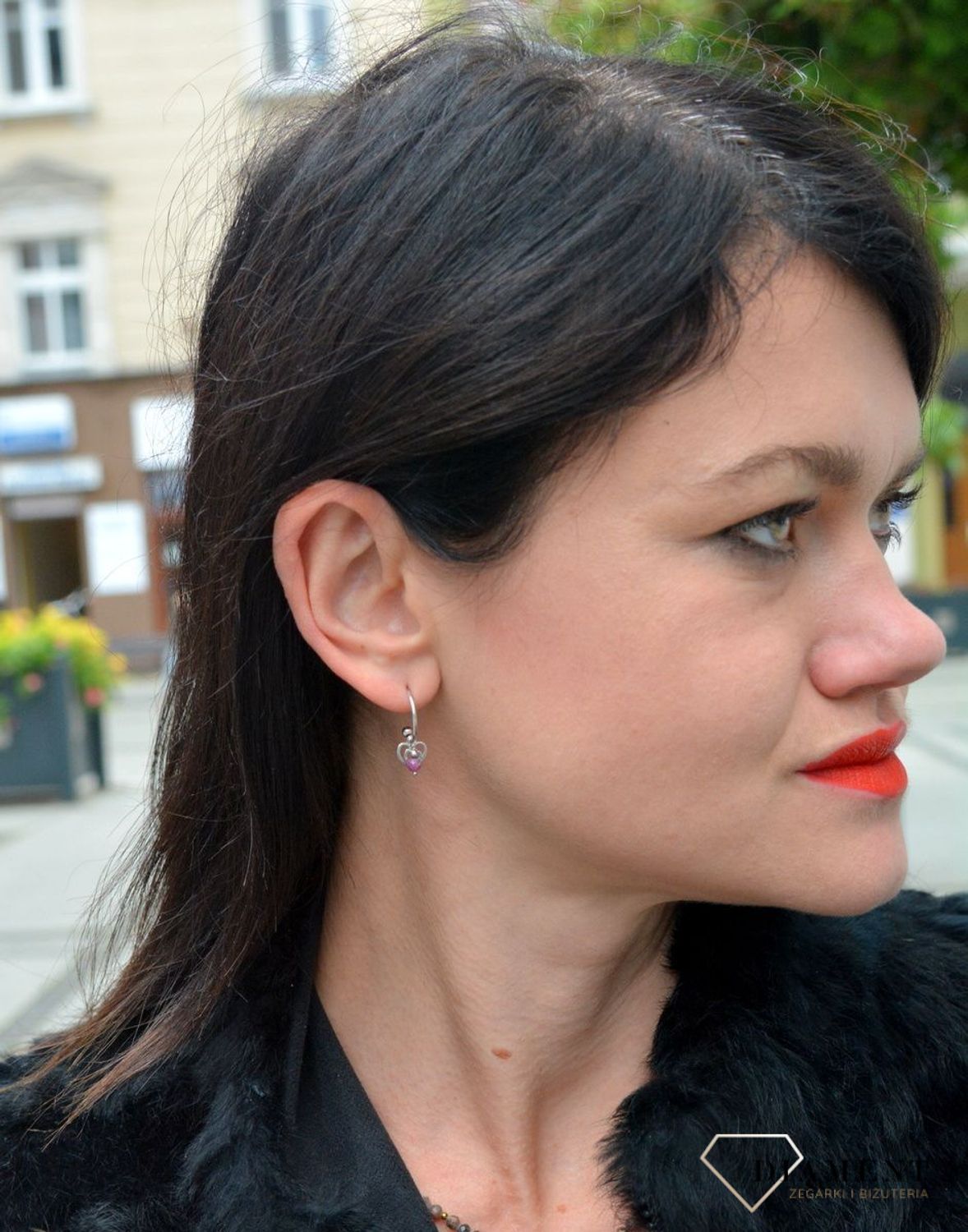 Srebrne kolczyki półkola ozdobione kamieniami naturalnymi rubin i hematyt DIA-KLC-4083-925.jpg
