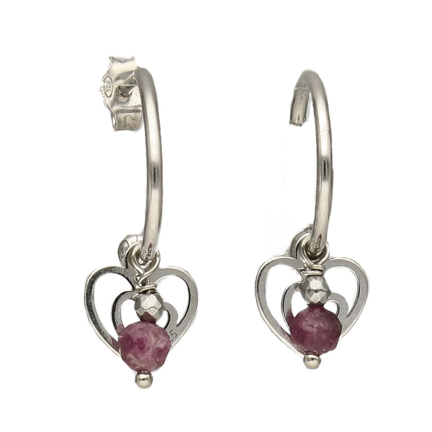 Srebrne kolczyki półkola ozdobione kamieniami naturalnymi rubin i hematyt DIA-KLC-4083-925.jpg