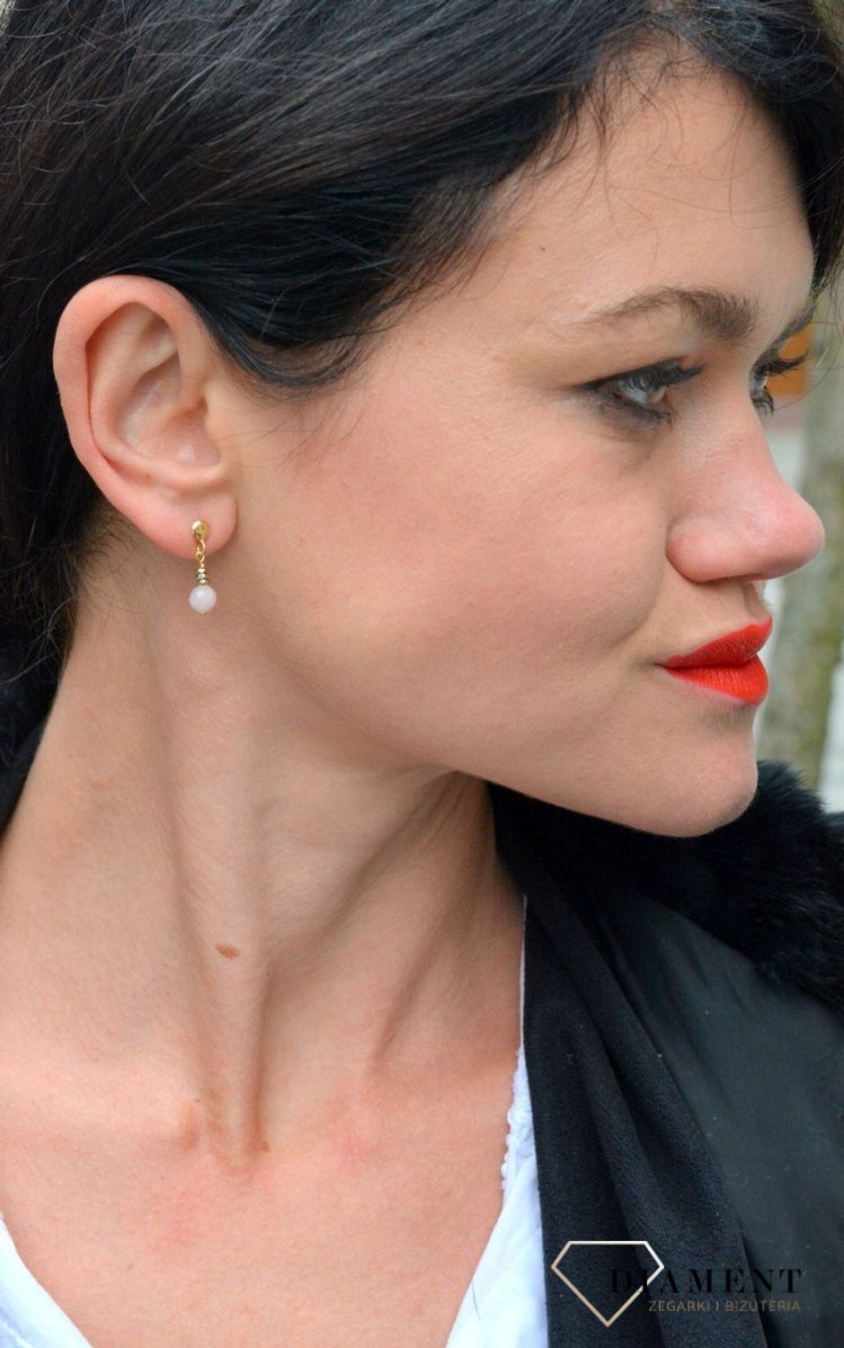 Srebrne kolczyki pozłacane z kamieniem naturalnym morganit różowy oraz hematyt DIA-KLC-4084-925.jpg