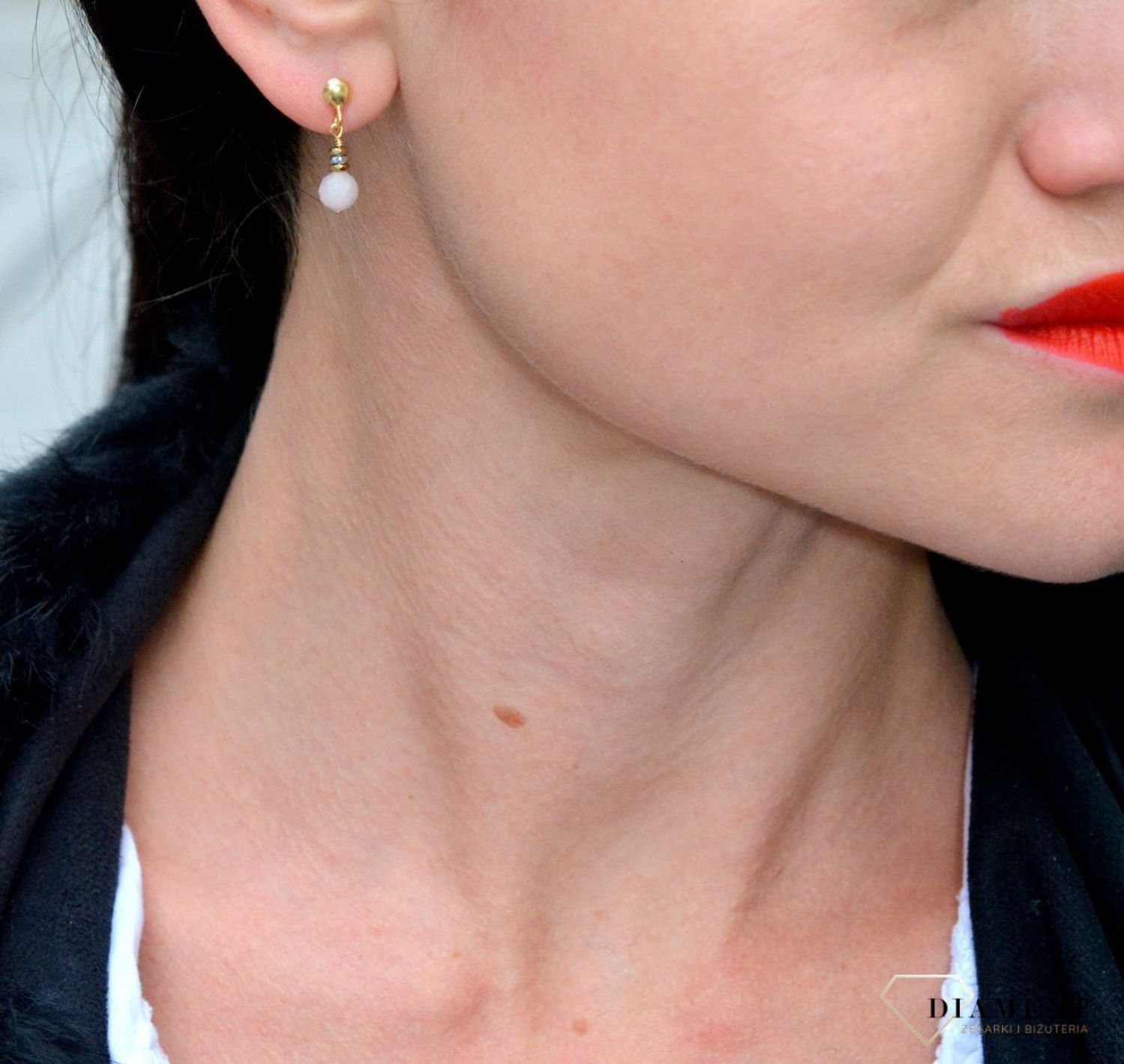 Srebrne kolczyki pozłacane z kamieniem naturalnym morganit różowy oraz hematyt DIA-KLC-4084-925.jpg