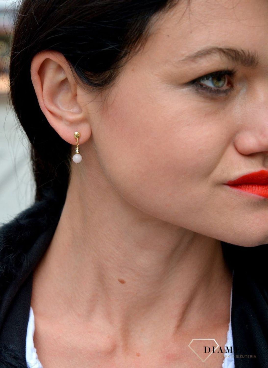 Srebrne kolczyki pozłacane z kamieniem naturalnym morganit różowy oraz hematyt DIA-KLC-4084-925.jpg