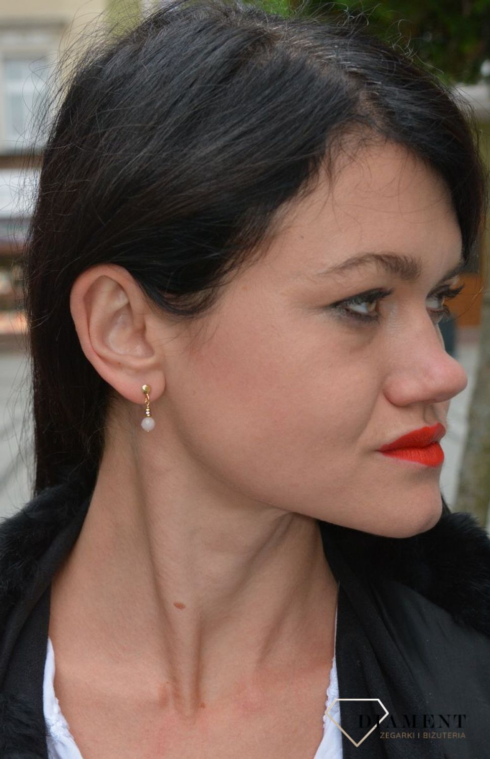 Srebrne kolczyki pozłacane z kamieniem naturalnym morganit różowy oraz hematyt DIA-KLC-4084-925.jpg