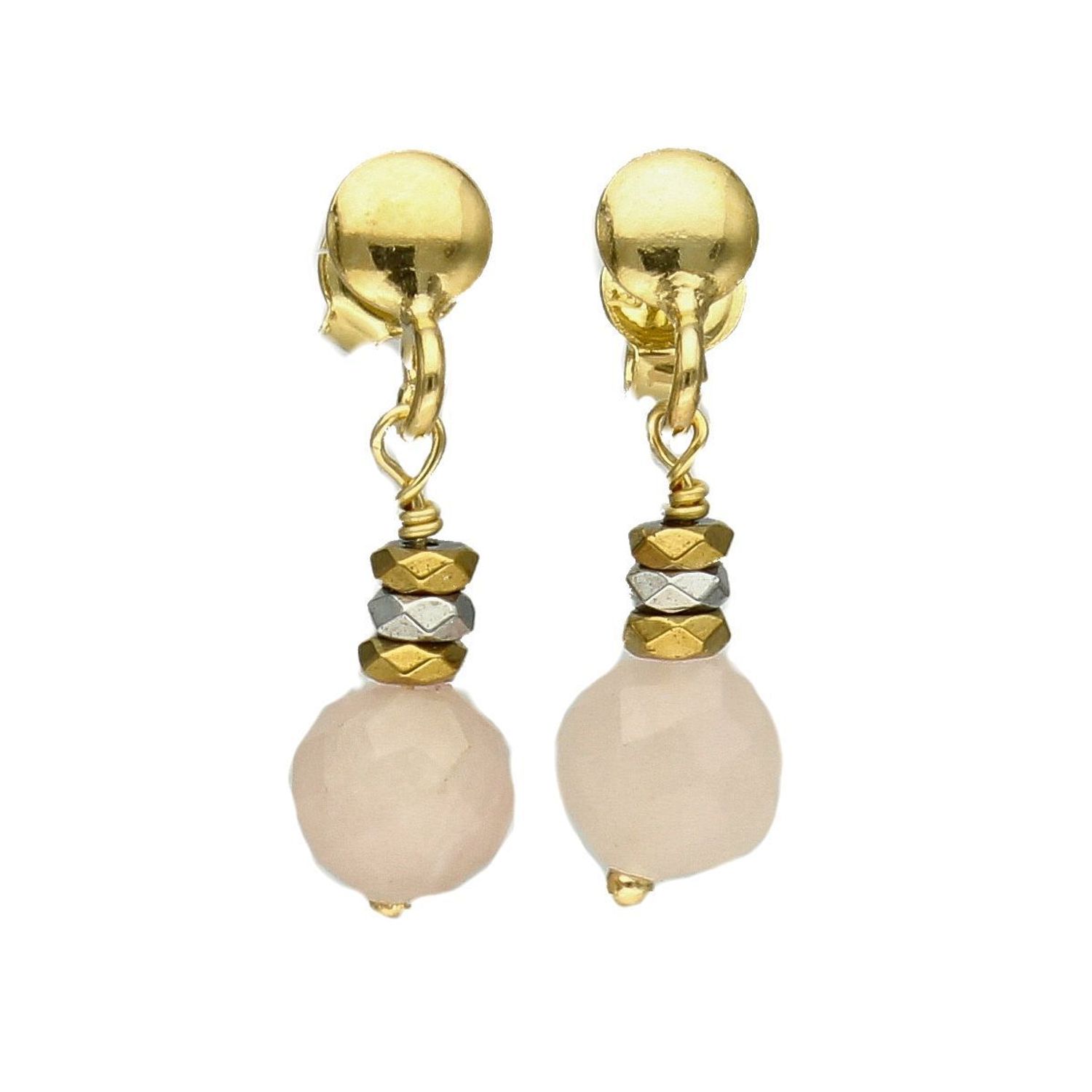 Srebrne kolczyki pozłacane z kamieniem naturalnym morganit różowy oraz hematyt DIA-KLC-4084-925.jpg