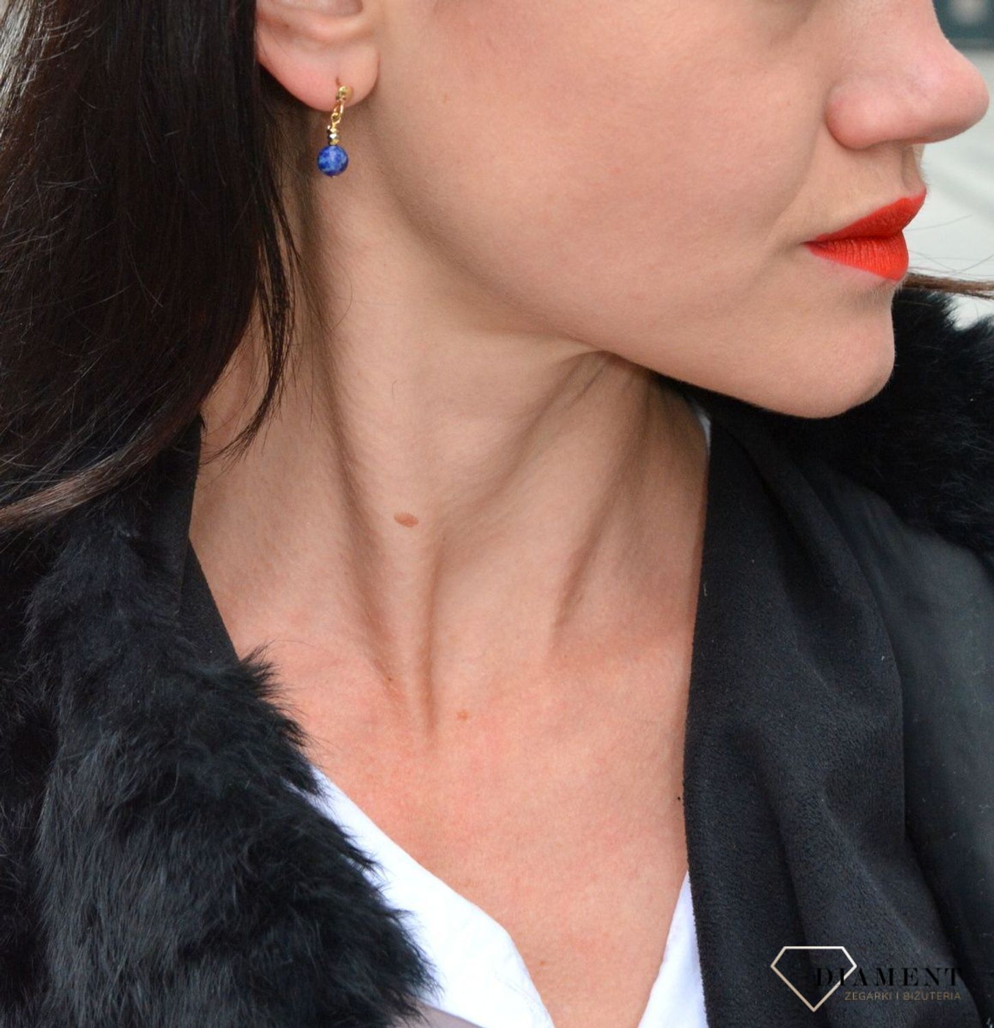 Srebrne kolczyki pozłacane z kamieniami naturalnymi lapis i hematyt DIA-KLC-4086-925.jpg