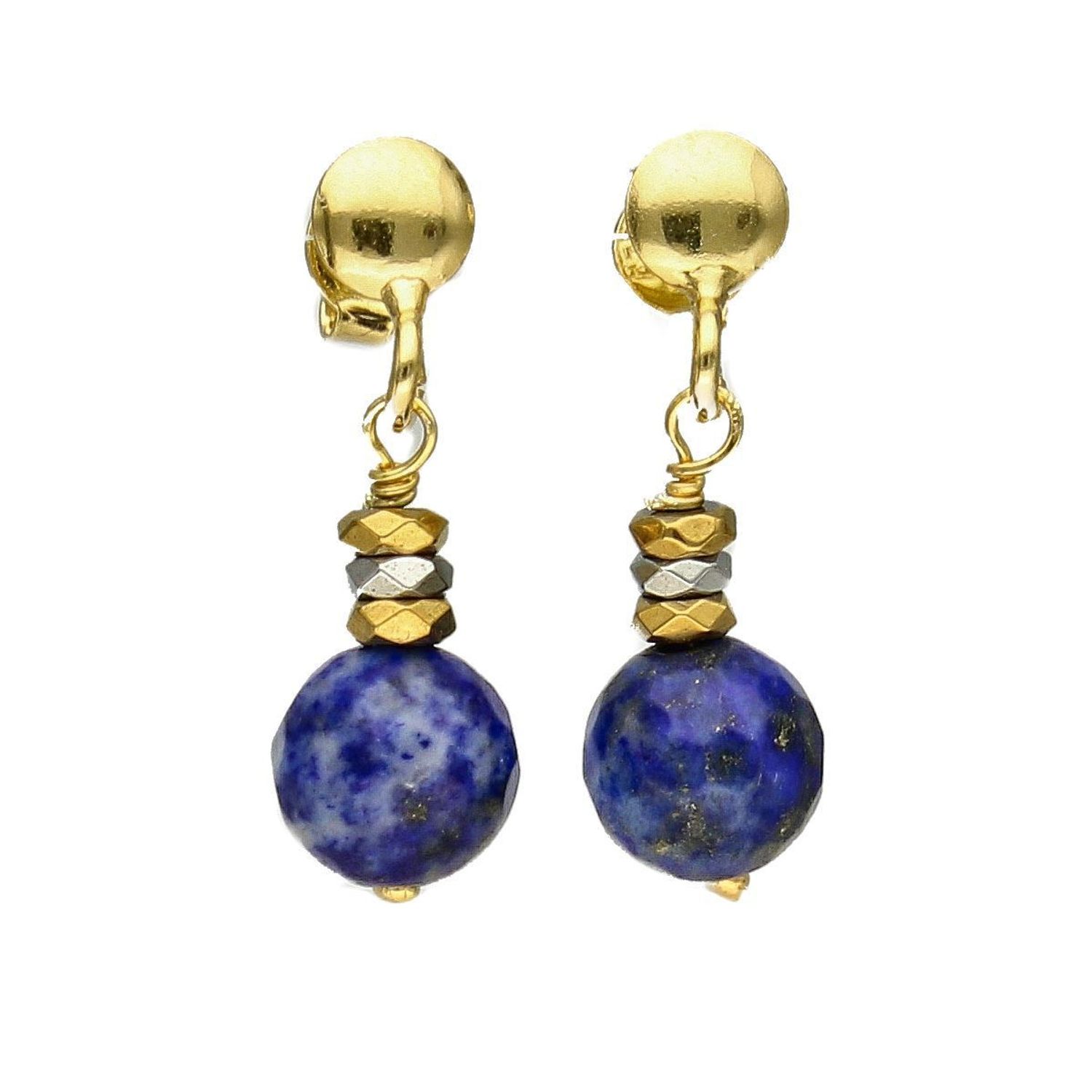 Srebrne kolczyki pozłacane z kamieniami naturalnymi lapis i hematyt DIA-KLC-4086-925.jpg