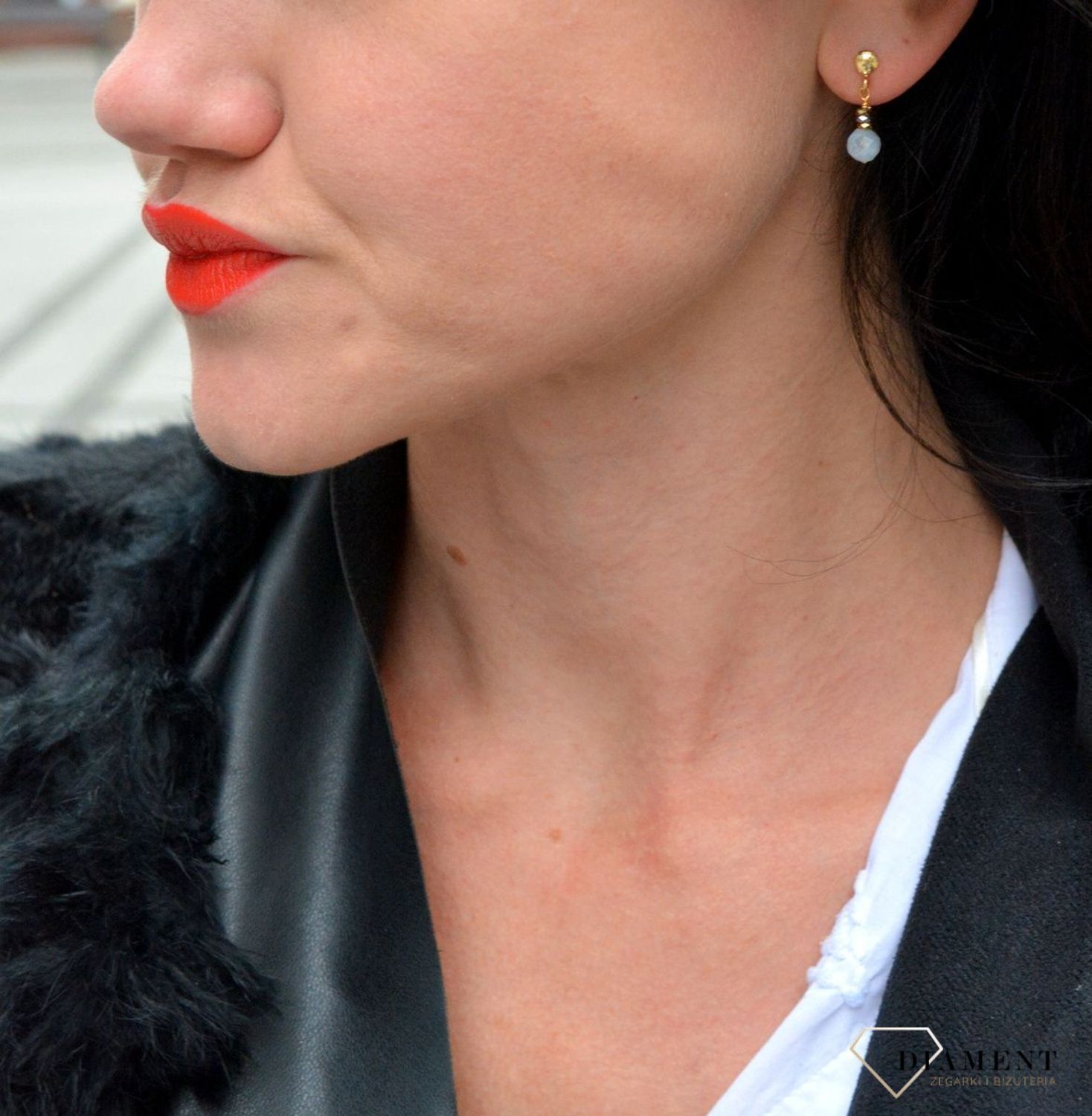 Srebrne kolczyki pozłacane z kamieniem naturalnym morganitem DIA-KLC-4088-925.jpg