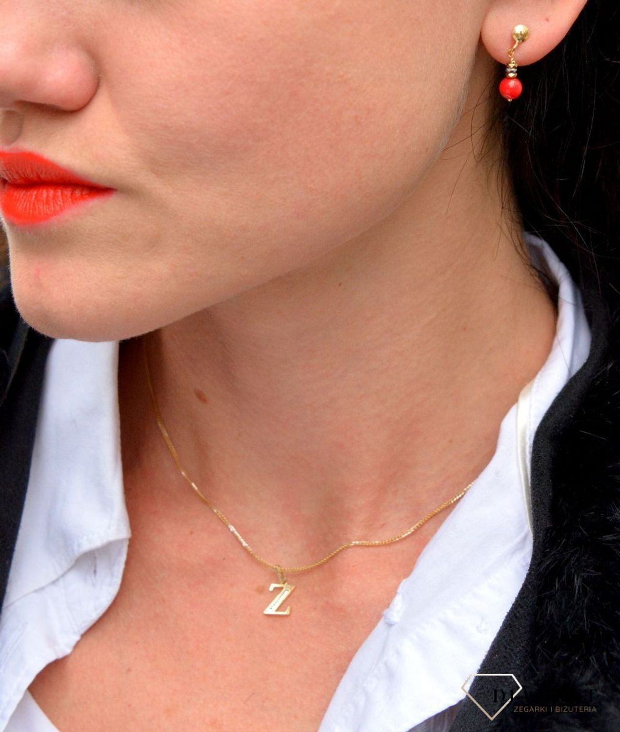 Srebrne kolczyki pozłacane z kamieniami naturalnymi koral, hematyt DIA-KLC-4089-925.jpg