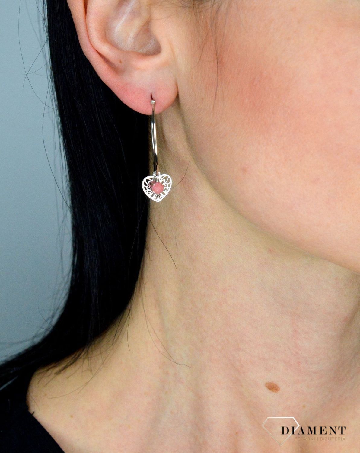 Srebrne kolczyki koła z ażurowym sercem i rodonitem DIA-KLC-4090-925.jpg