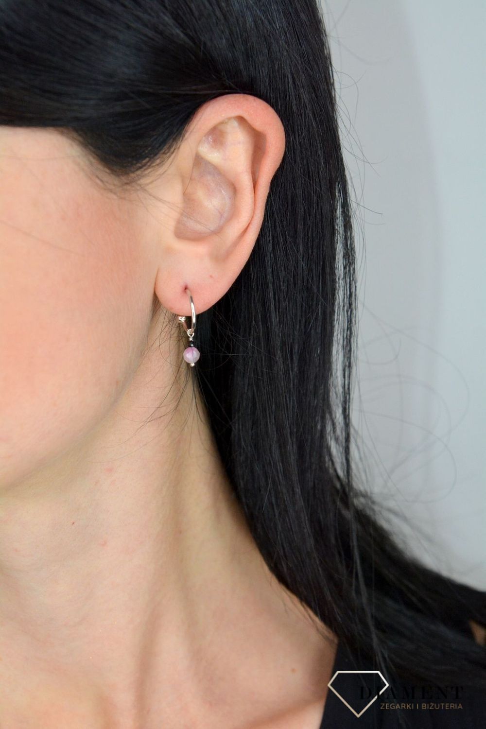 Srebrne kolczyki półkola ozdobione kamieniami naturalnymi turmalin ,spinel DIA-KLC-4093-925.jpg