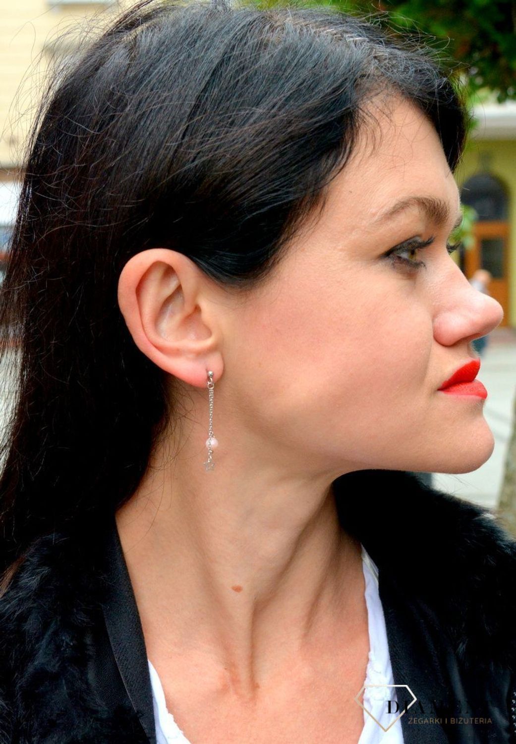 Srebrne kolczyki wiszące łańcuszki zakończone gwiazdką i opalem różowym DIA-KLC-4095-925.jpg