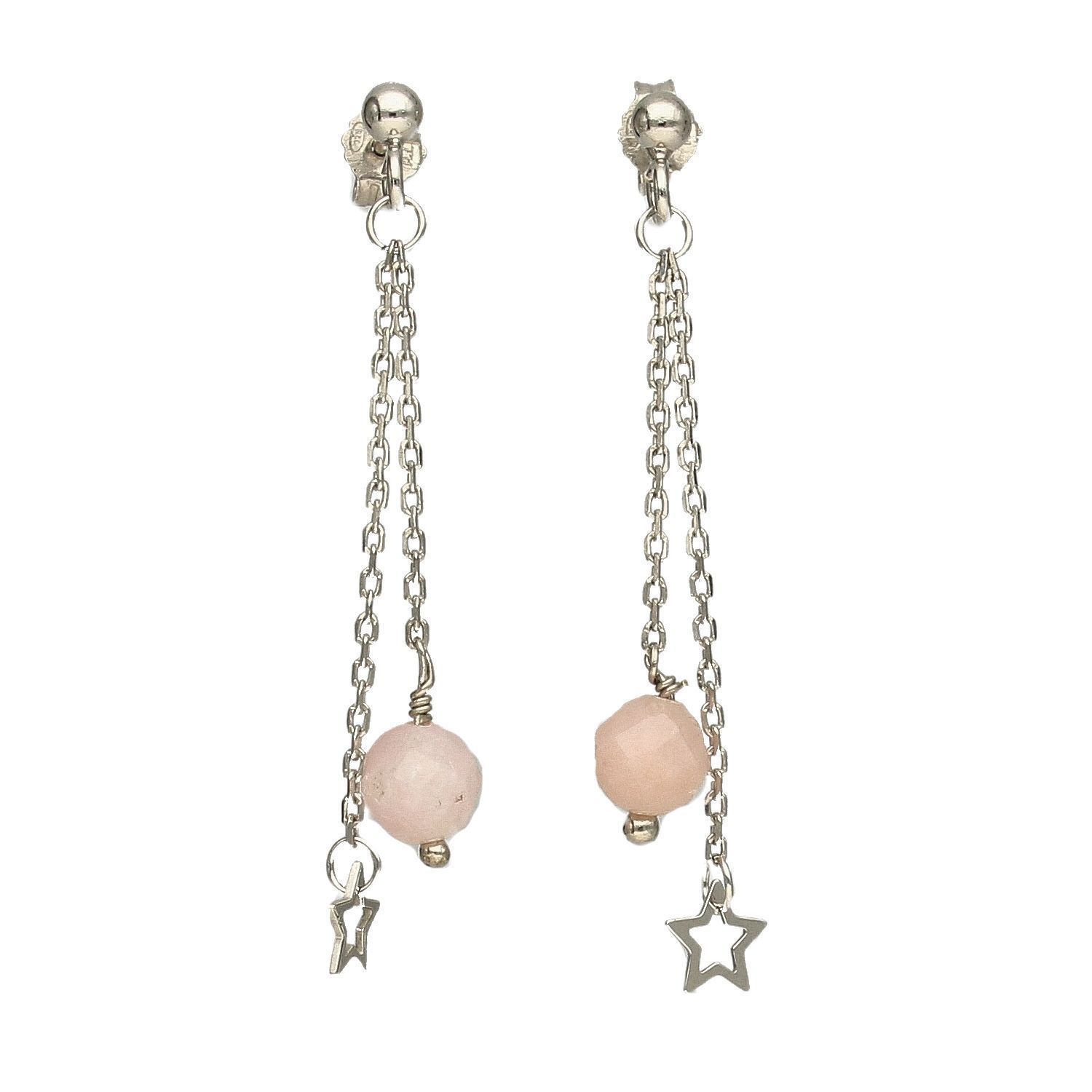 Srebrne kolczyki wiszące łańcuszki zakończone gwiazdką i opalem różowym DIA-KLC-4095-925.jpg