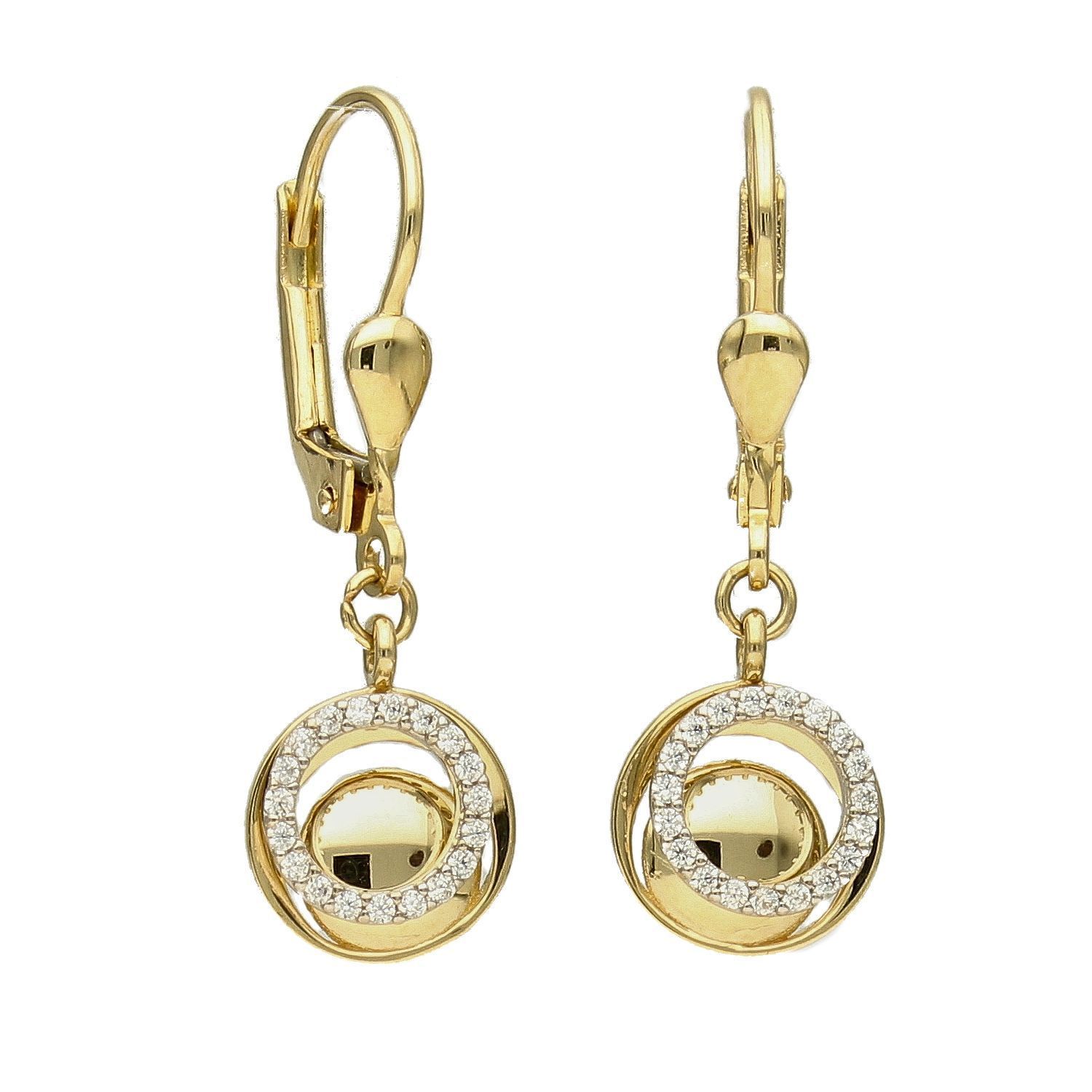 Złote kolczyki wiszące kółka z błyszczącą cyrkonią DIA-KLC-4160-585.jpg
