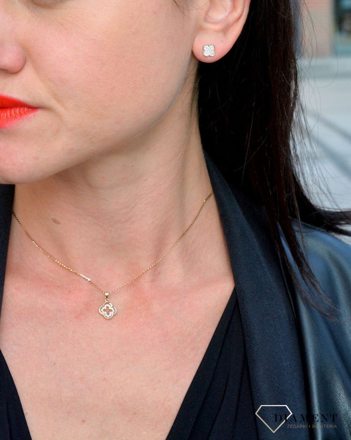 Złote kolczyki 585 koniczynki z białą cyrkonią DIA-KLC-4163-585.jpg