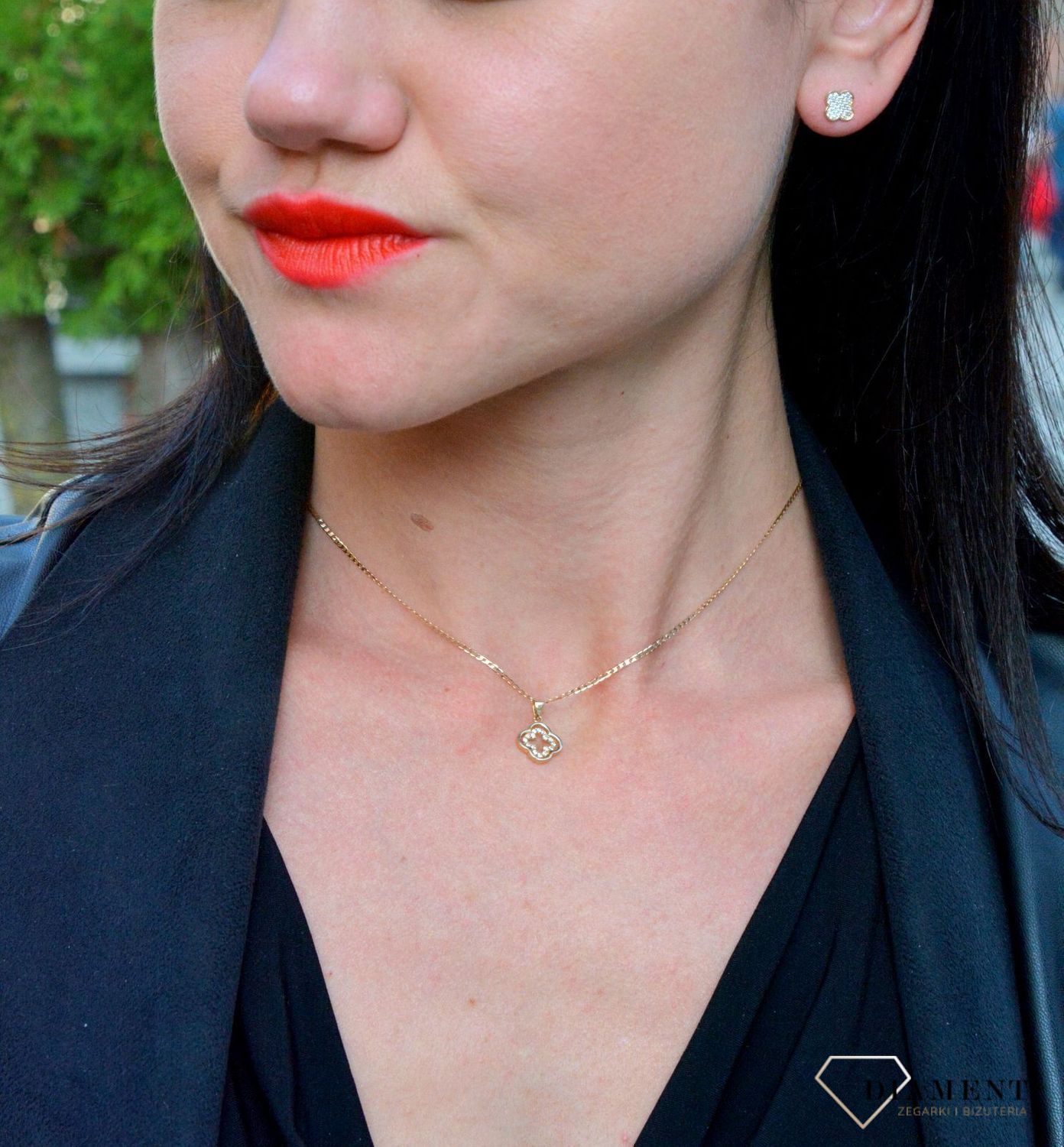 Złote kolczyki 585 koniczynki z białą cyrkonią DIA-KLC-4163-585.jpg