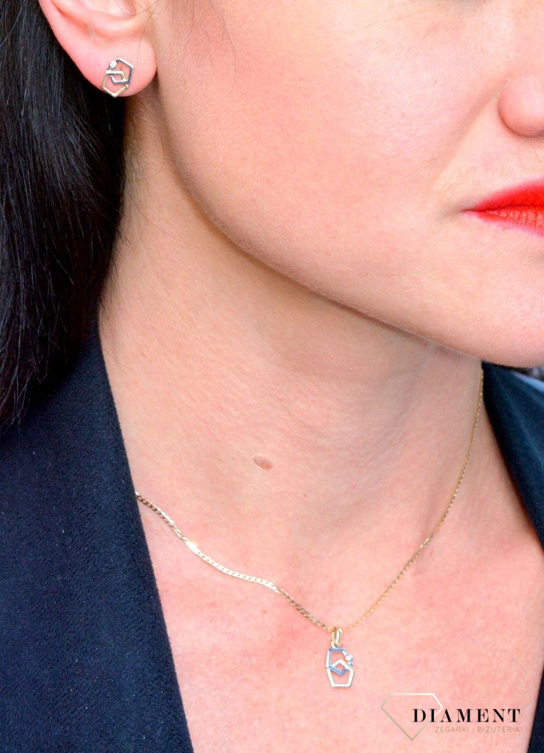 Złote kolczyki 585 geometryczne białe i żółte złoto DIA-KLC-4168-585.jpg