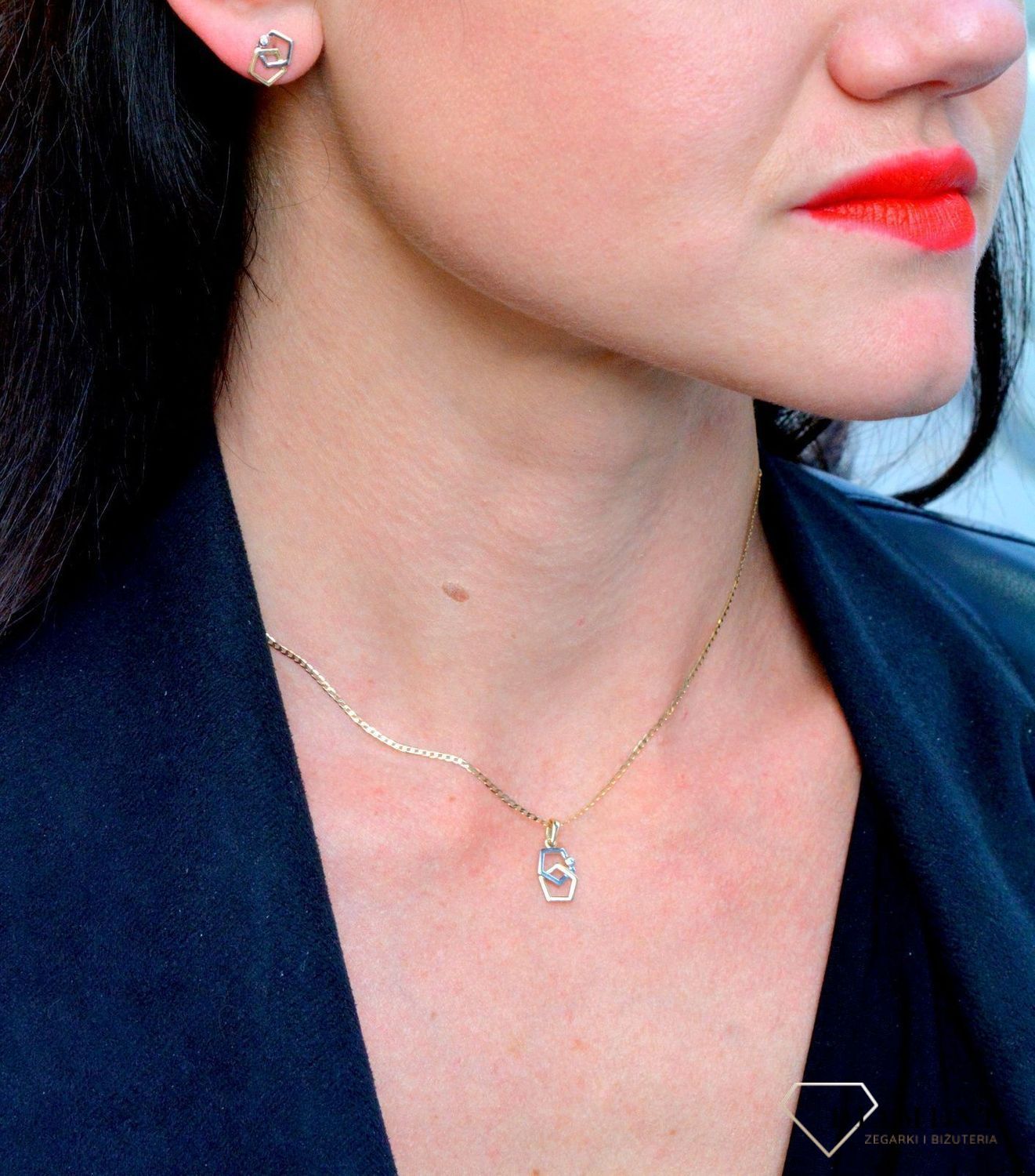 Złote kolczyki 585 geometryczne białe i żółte złoto DIA-KLC-4168-585.jpg